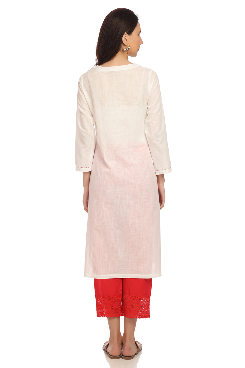 White Straight Cotton Solid Kurta image number 5