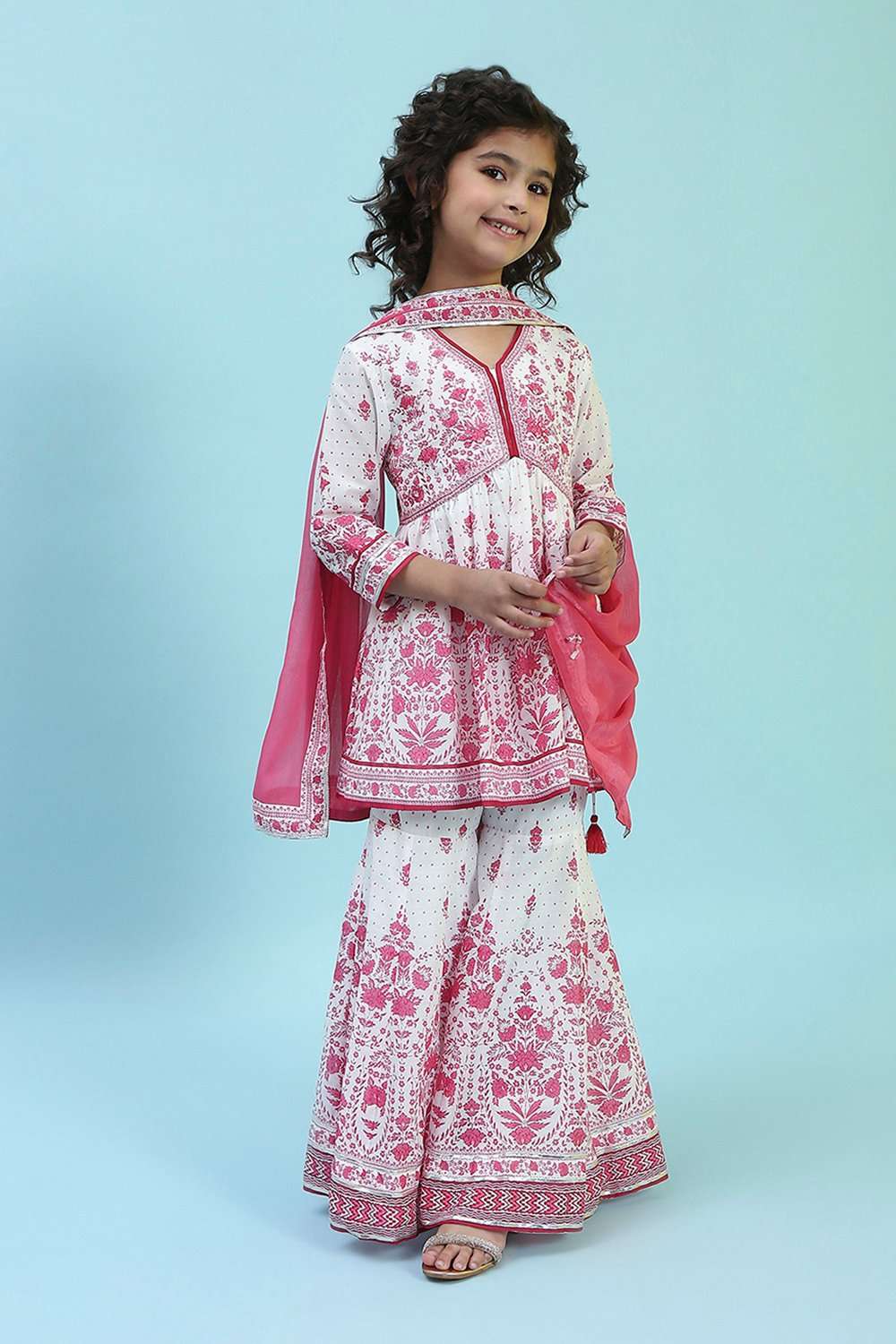 Off White/Pink Cotton A-Line Garara Set image number 6