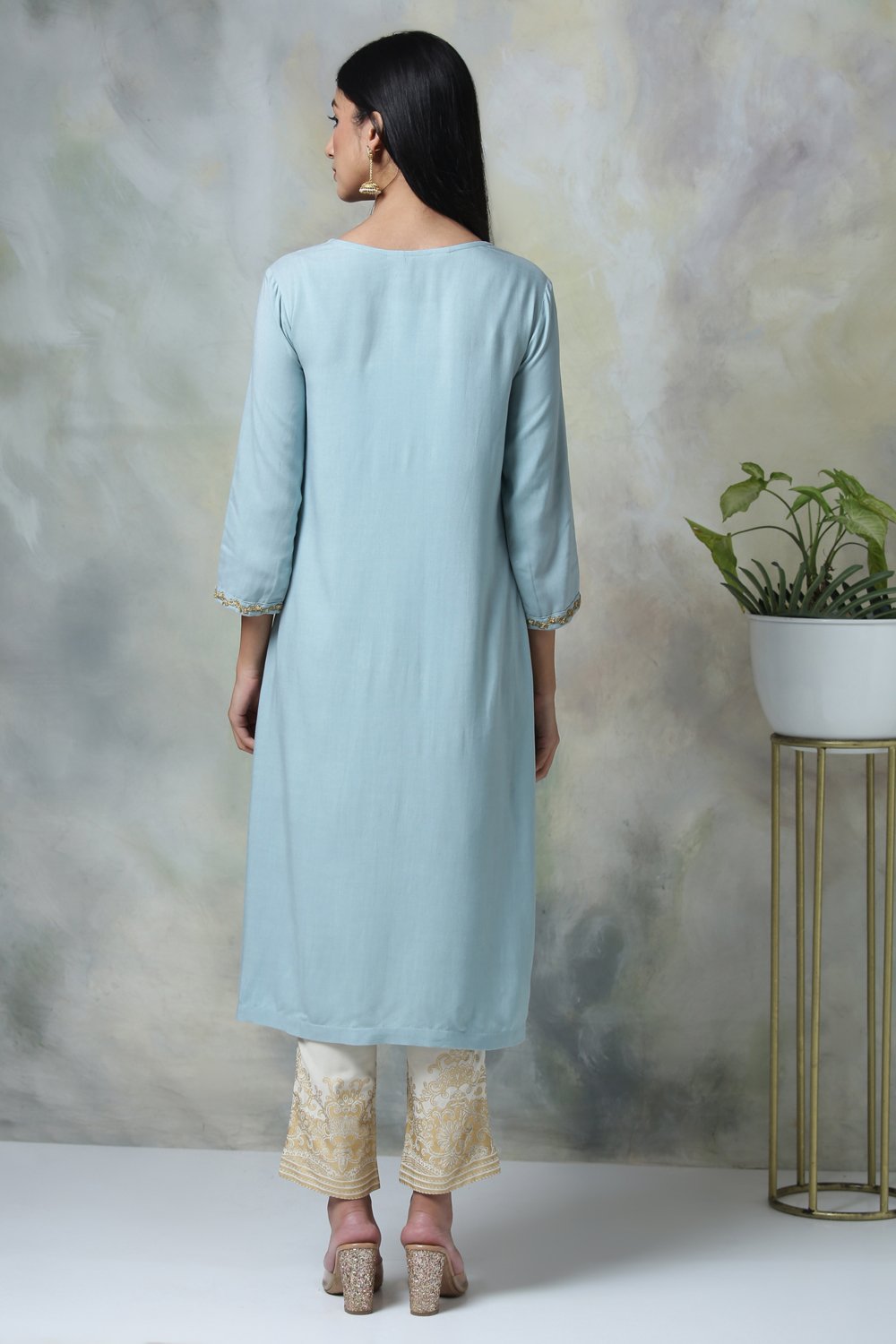 Powder Blue Rayon Kurta Pants Set image number 5