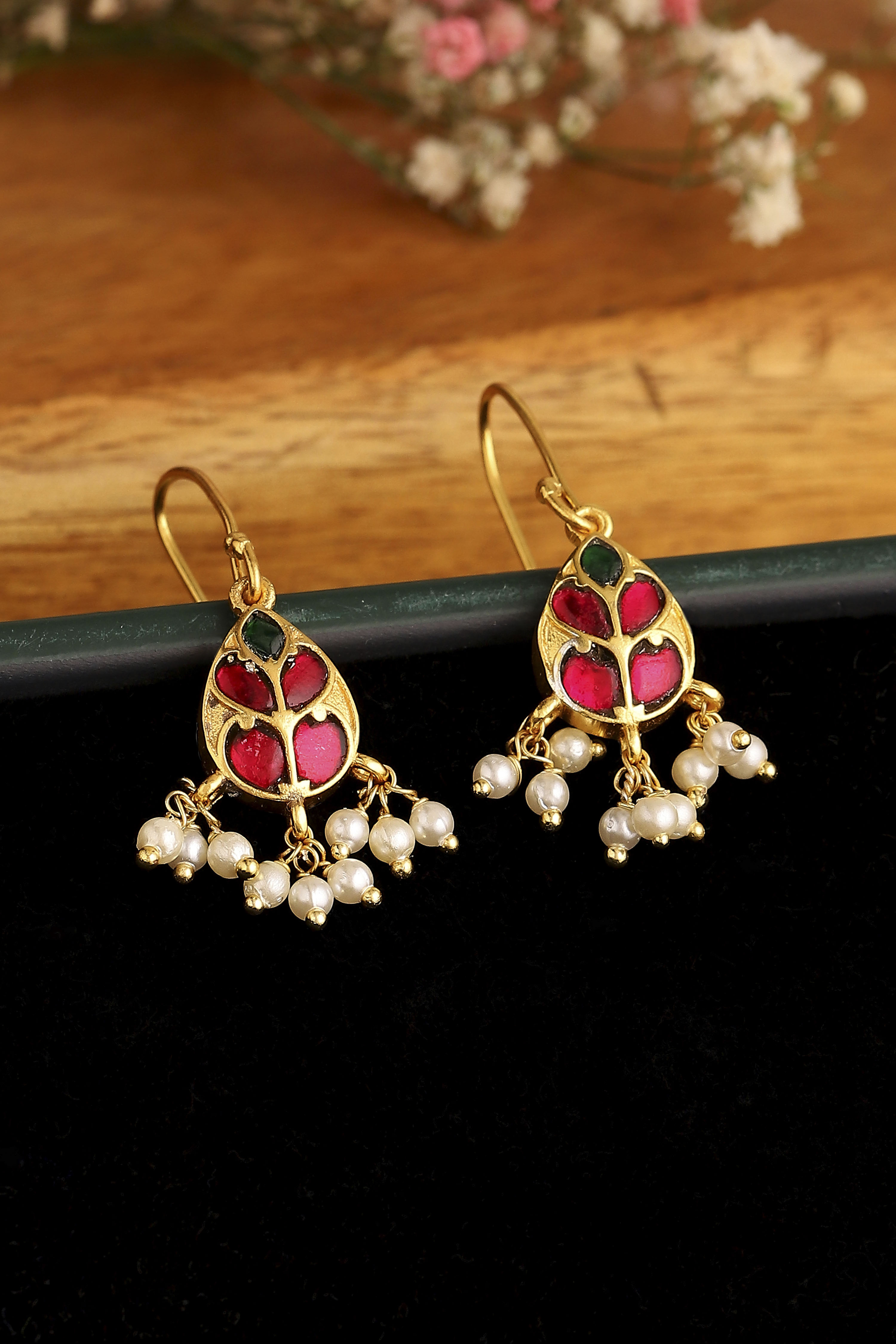 Dark Pink Stone Earrings image number 0