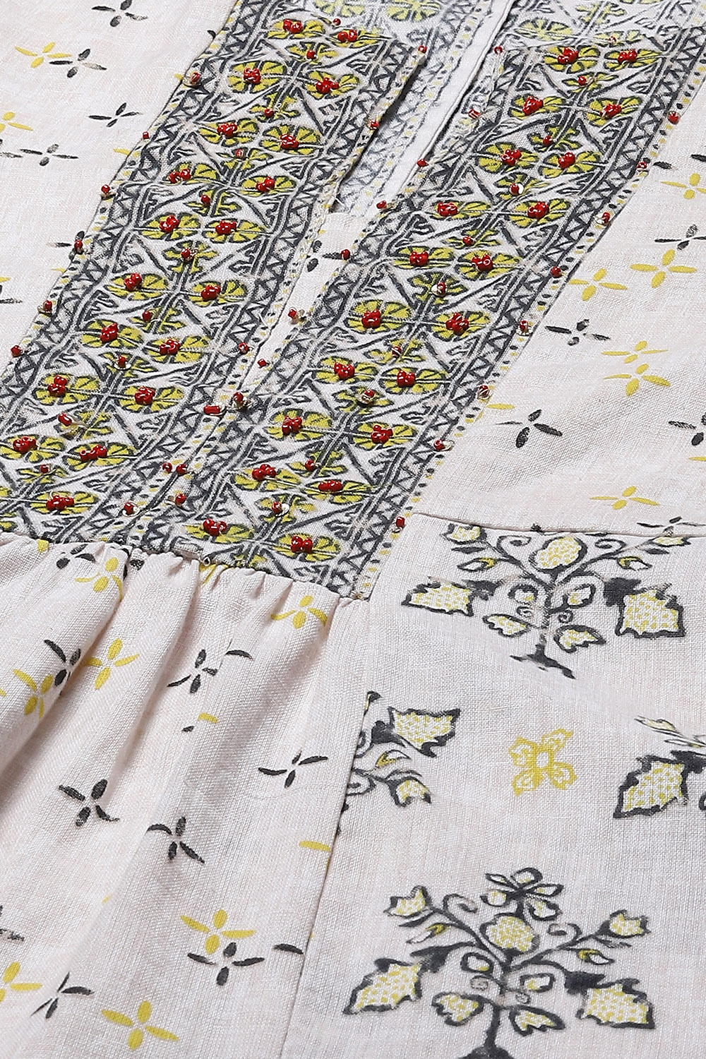 Yellow Cotton Blend A-Line Printed Kurta image number 1