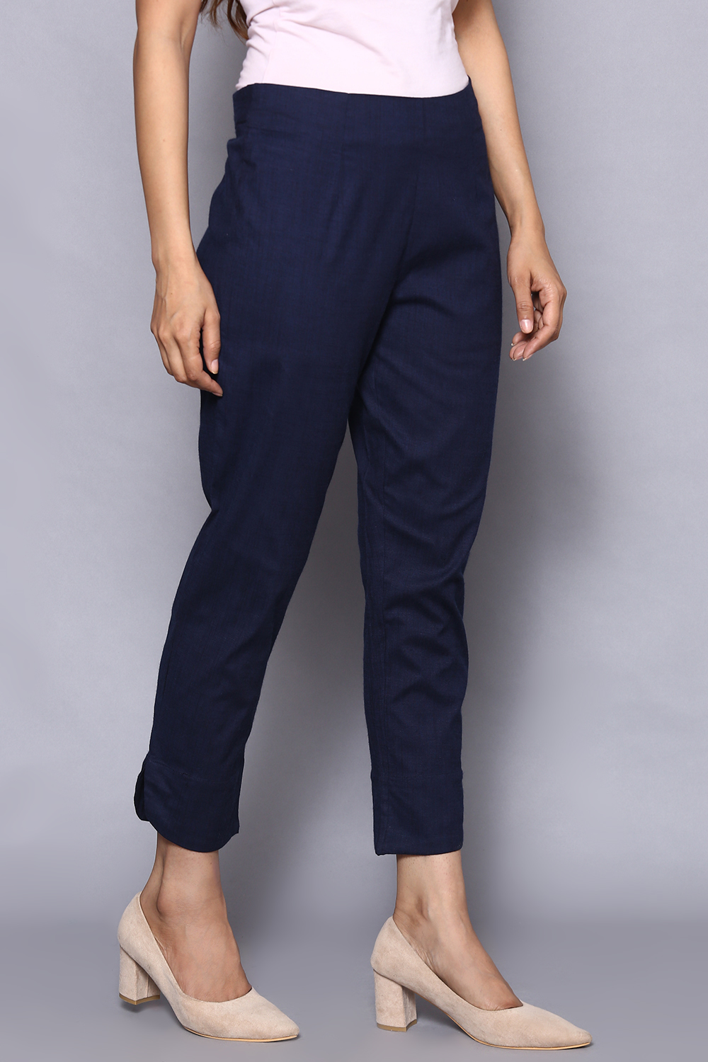 Navy Viscose Lycra Pants image number 3