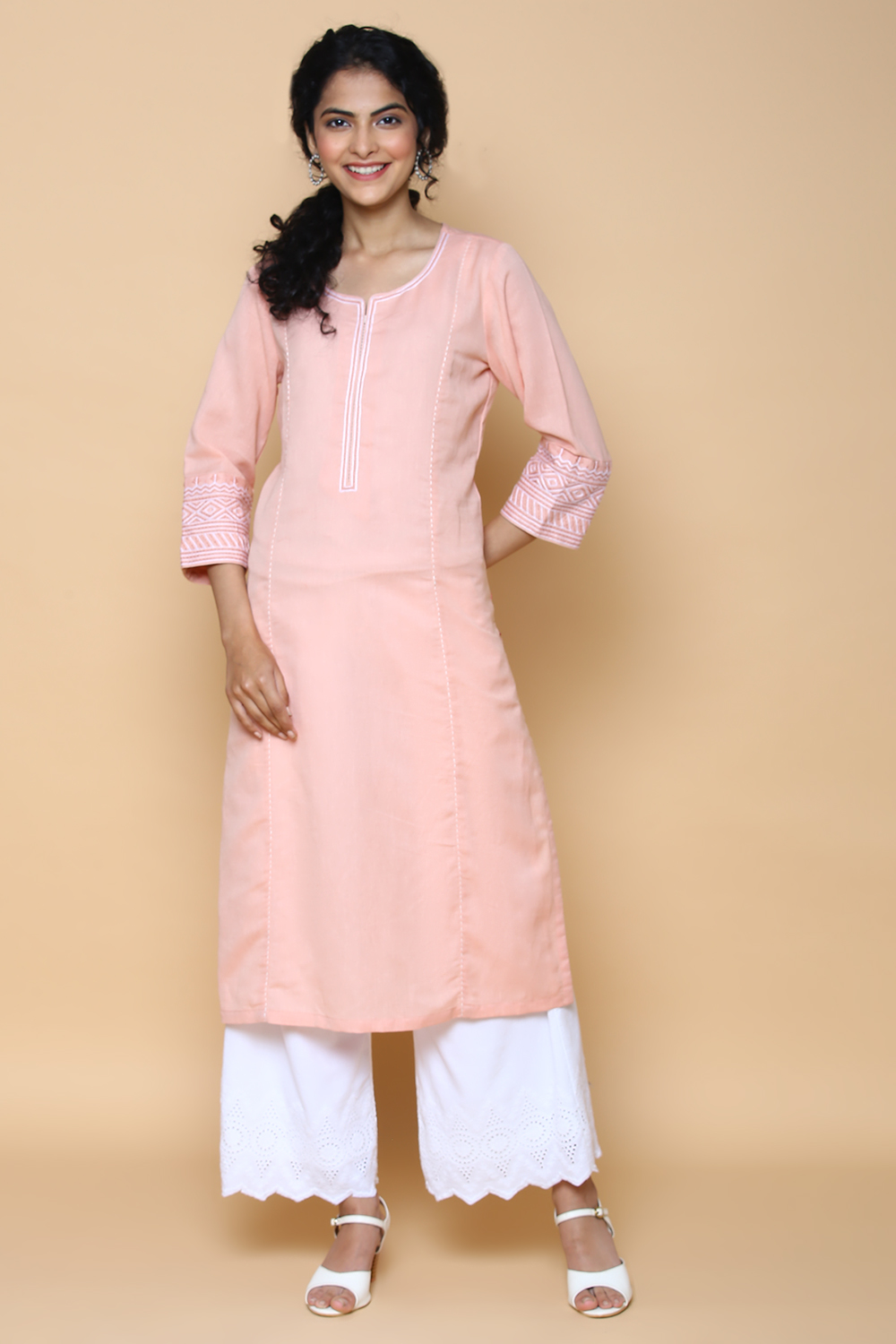 White cotton linen Kurta image number 0