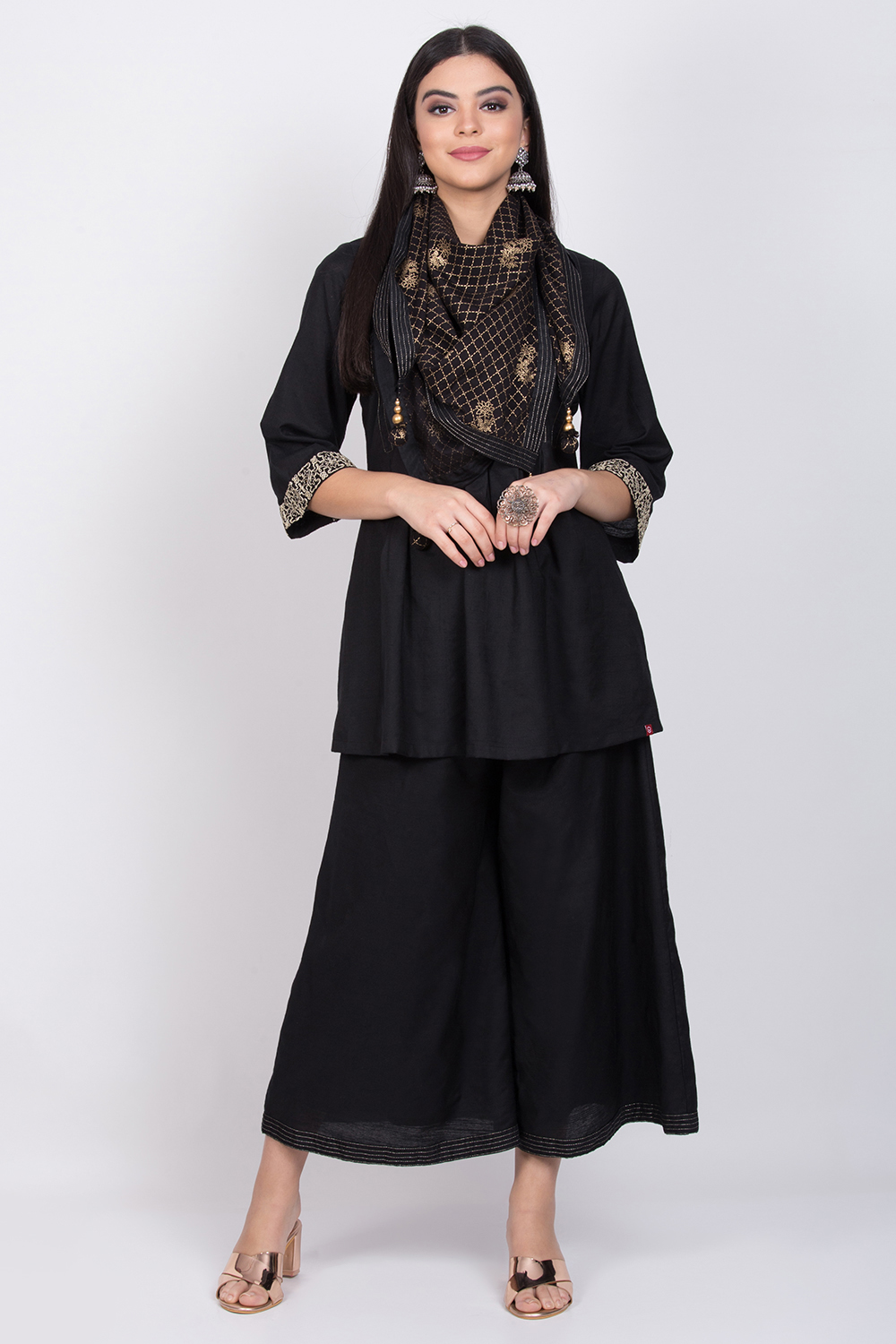 Black Cotton Silk Fusion Wear image number 0