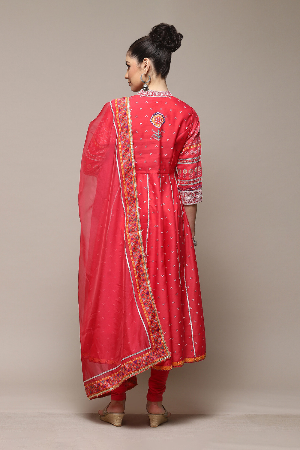 Mehandi Poly Cotton Anarkali Kurta Palazzo Suit Set image number 4