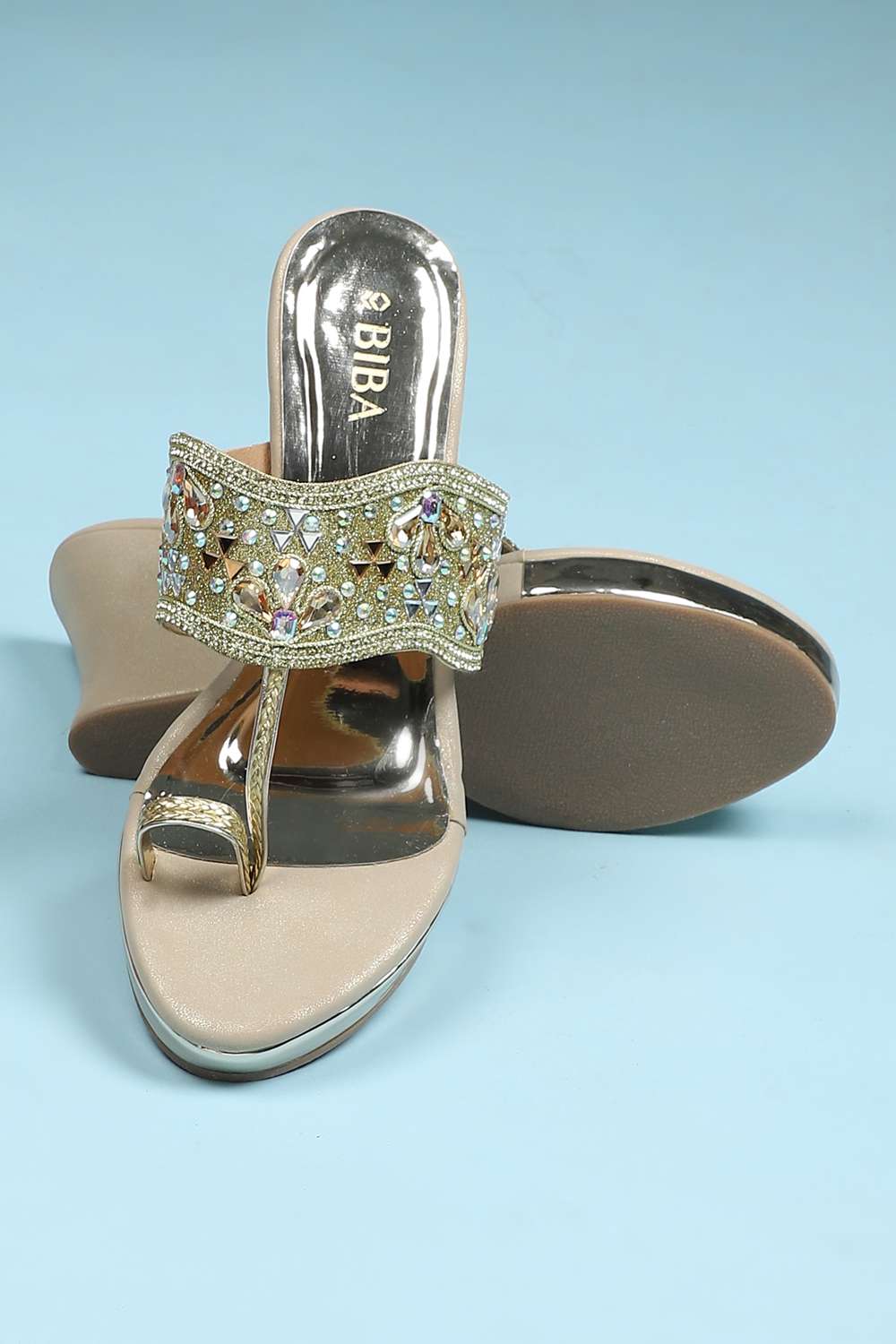 Gold Embellished Sandals image number 3