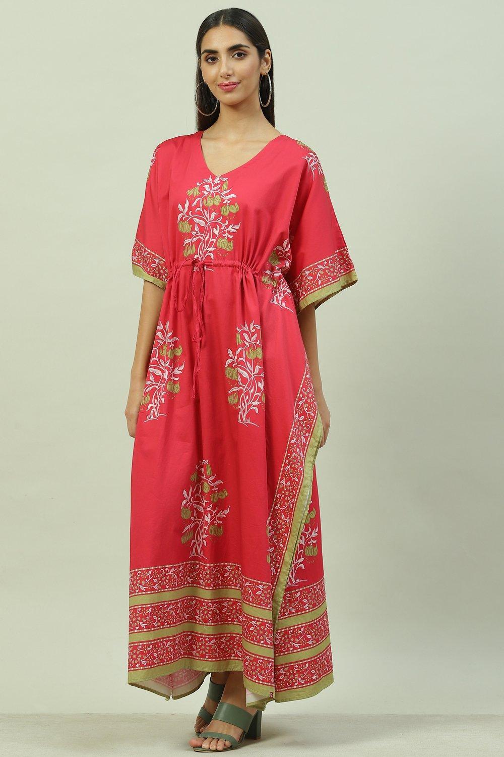 Maroon Cotton Printed Nightwear image number 0