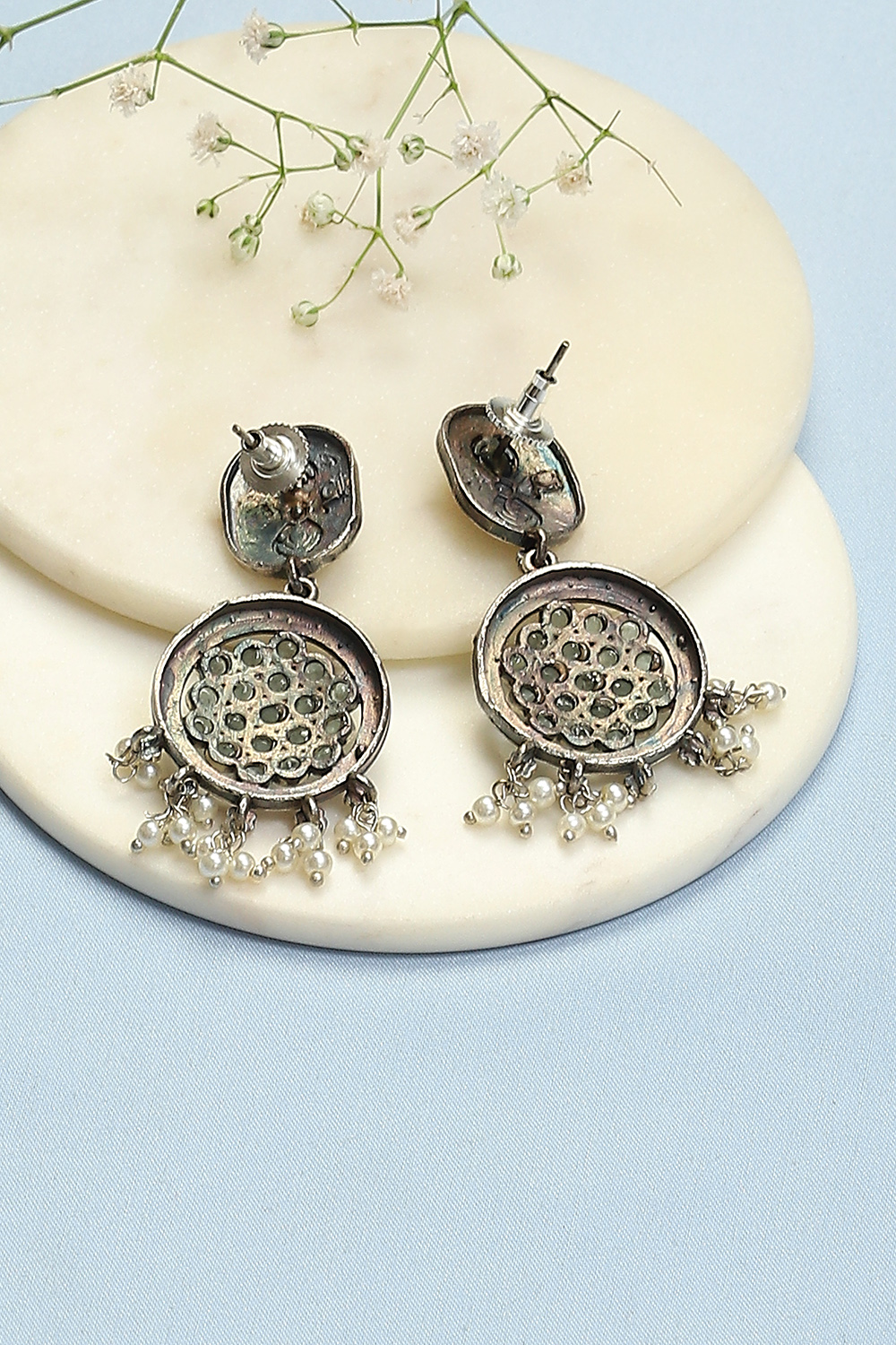 Oxidised Mint Brass Earrings image number 2