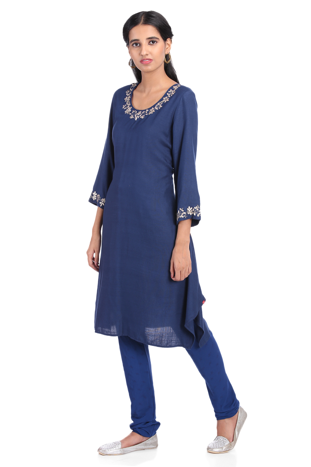 Blue Poly Cotton Asymmetric Printed Kurta image number 3