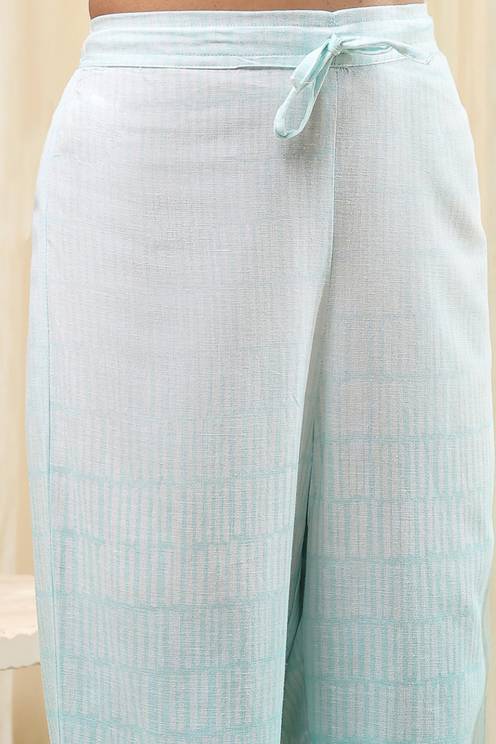 Turquoise Viscose Blend Straight Printed Fusion Set image number 2