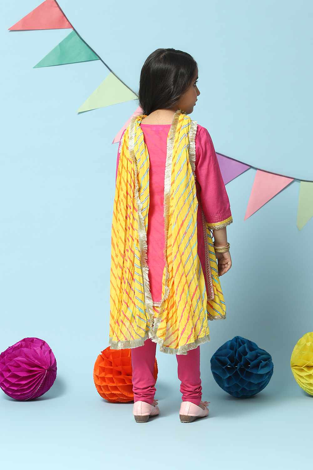 Pink Cotton Blend Straight Kurta Churidar Suit Set image number 6