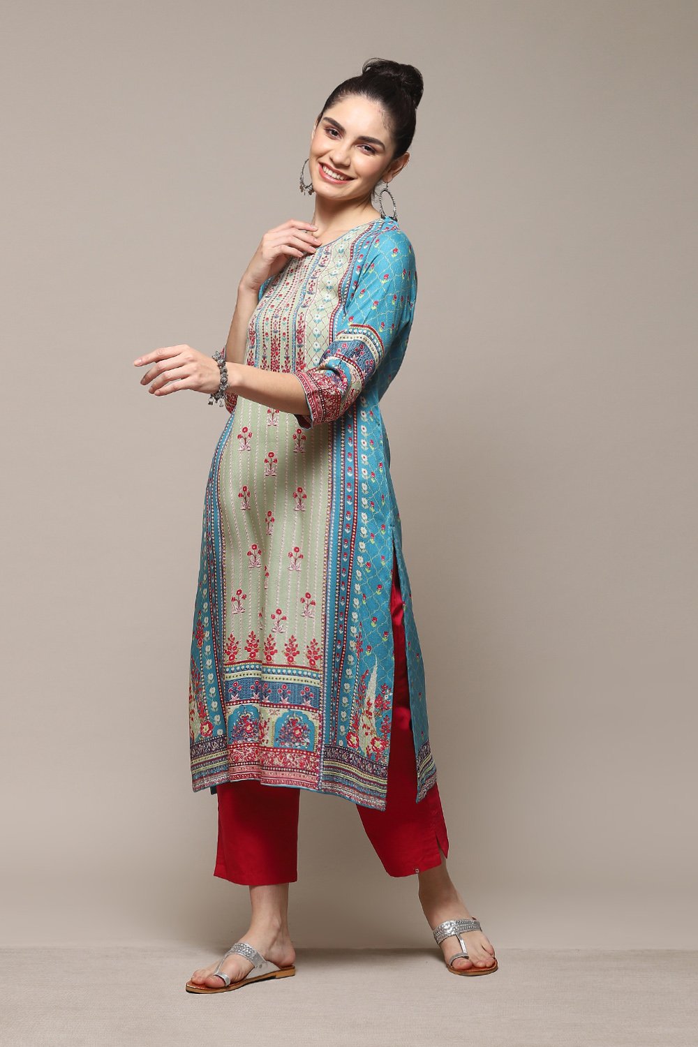 Deep Fuchsia LIVA Straight Printed Kurta image number 1