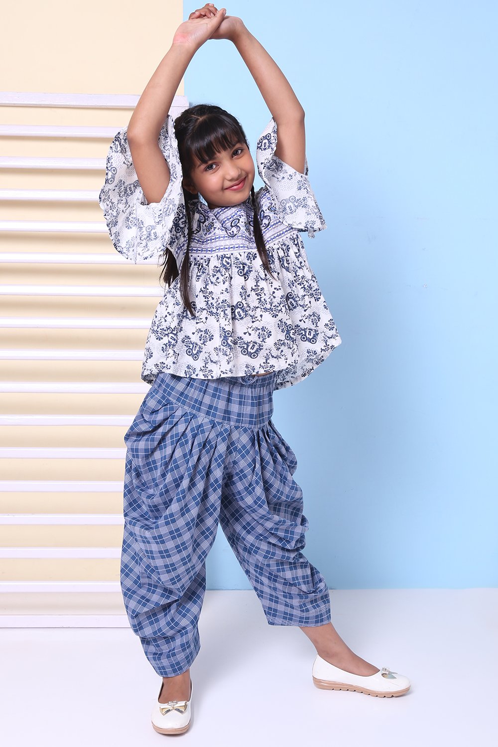 Blue Cotton Indie Mickey Printed Top And Pant Set image number 3