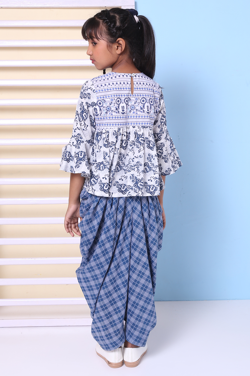Blue Cotton Indie Mickey Printed Top And Pant Set image number 7