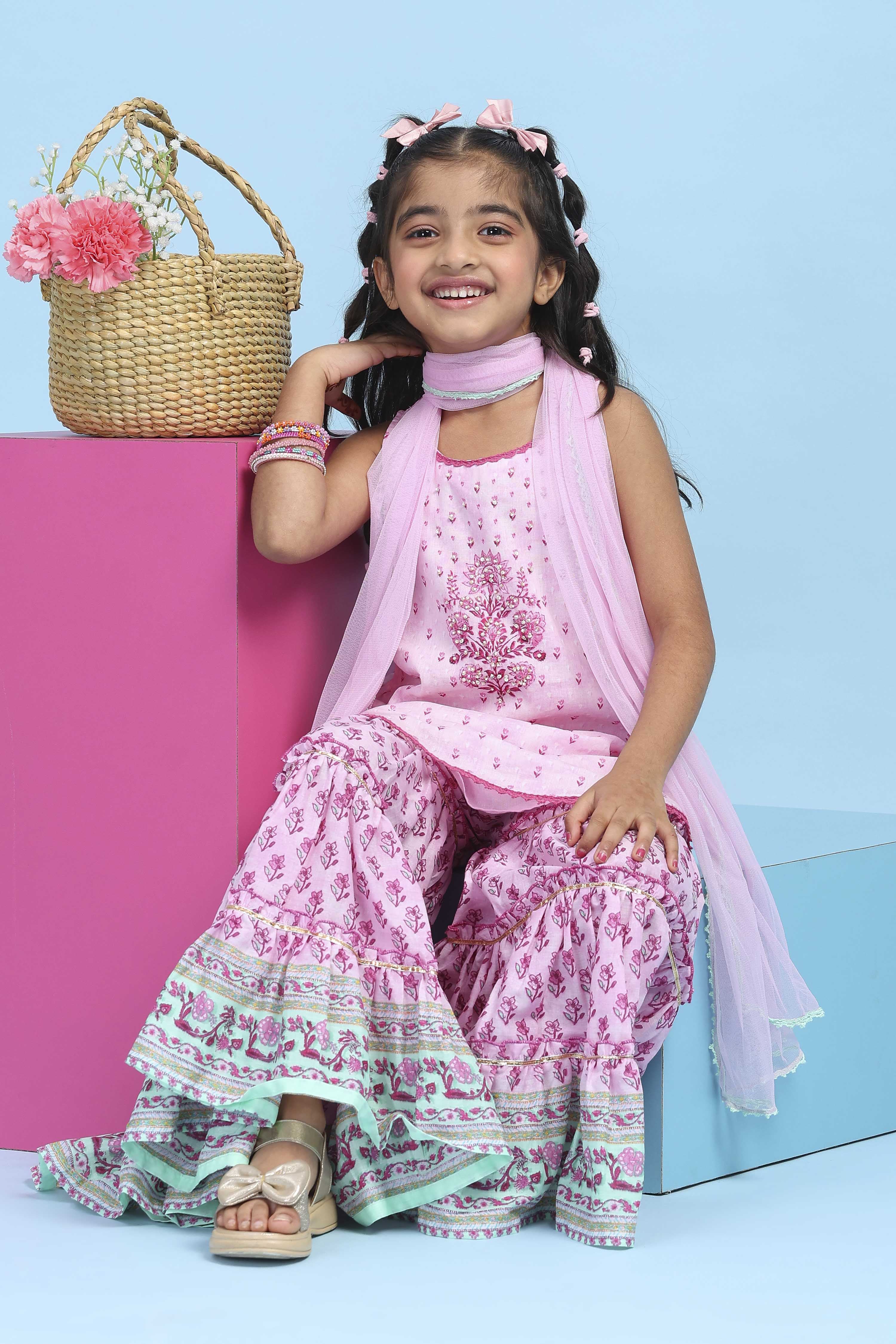 Pink Cotton Printed Straight Suit Set image number 0