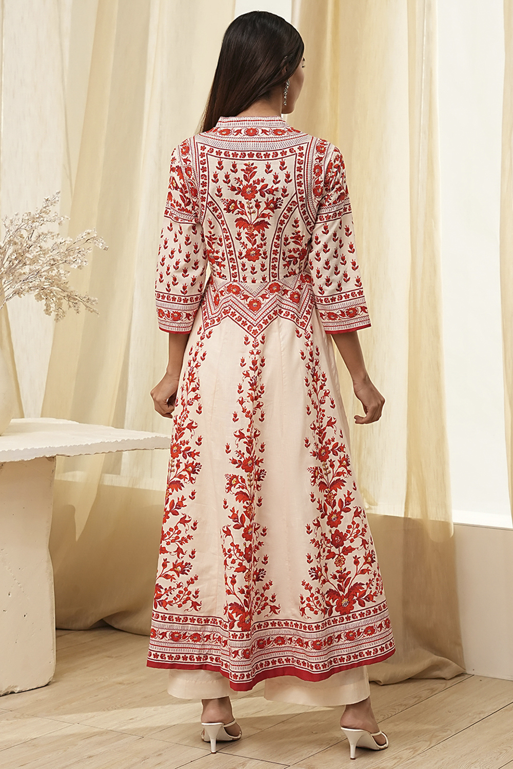 White and Black Cotton Printed Anarkali Kurta Set image number 4