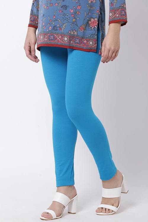 Deep Turquoise Cotton Lycra Leggings image number 2