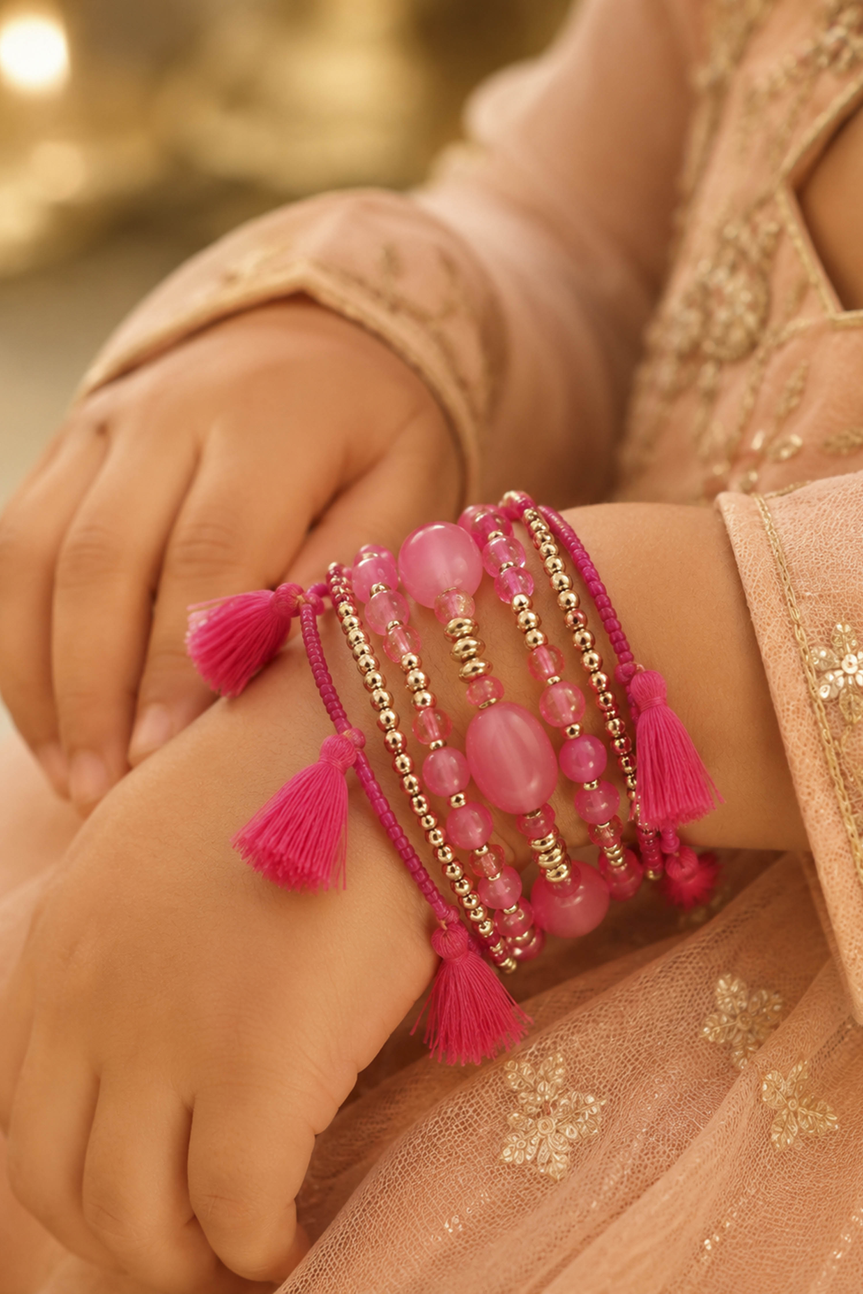 Pink Plastic Warp Around Beaded Bangle image number 1