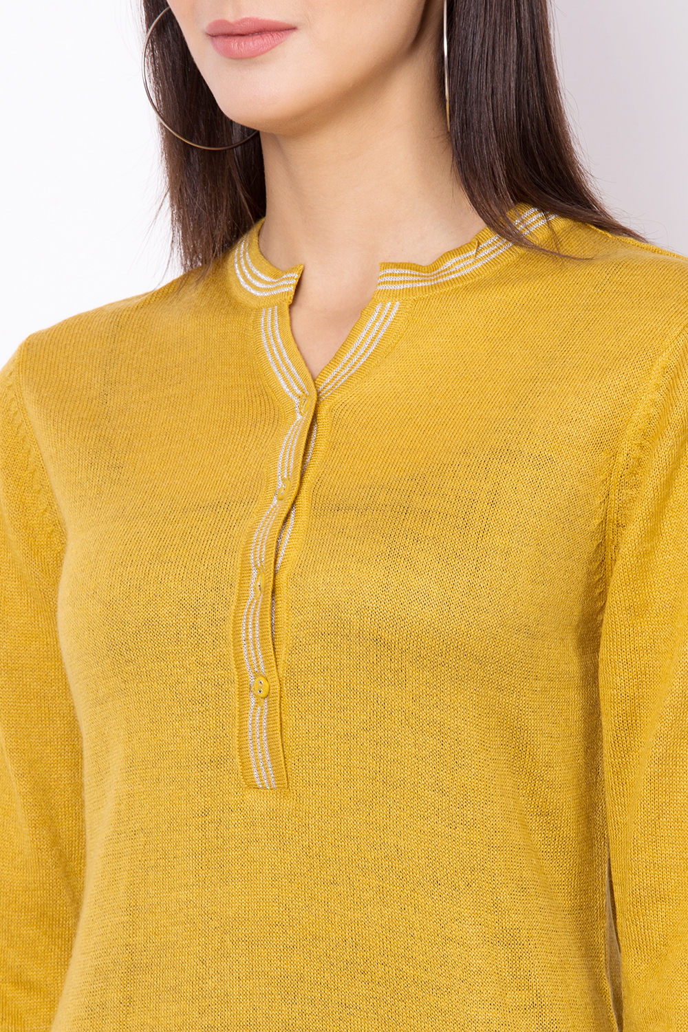 Yellow Acrylic Woollen Solid Kurta image number 1