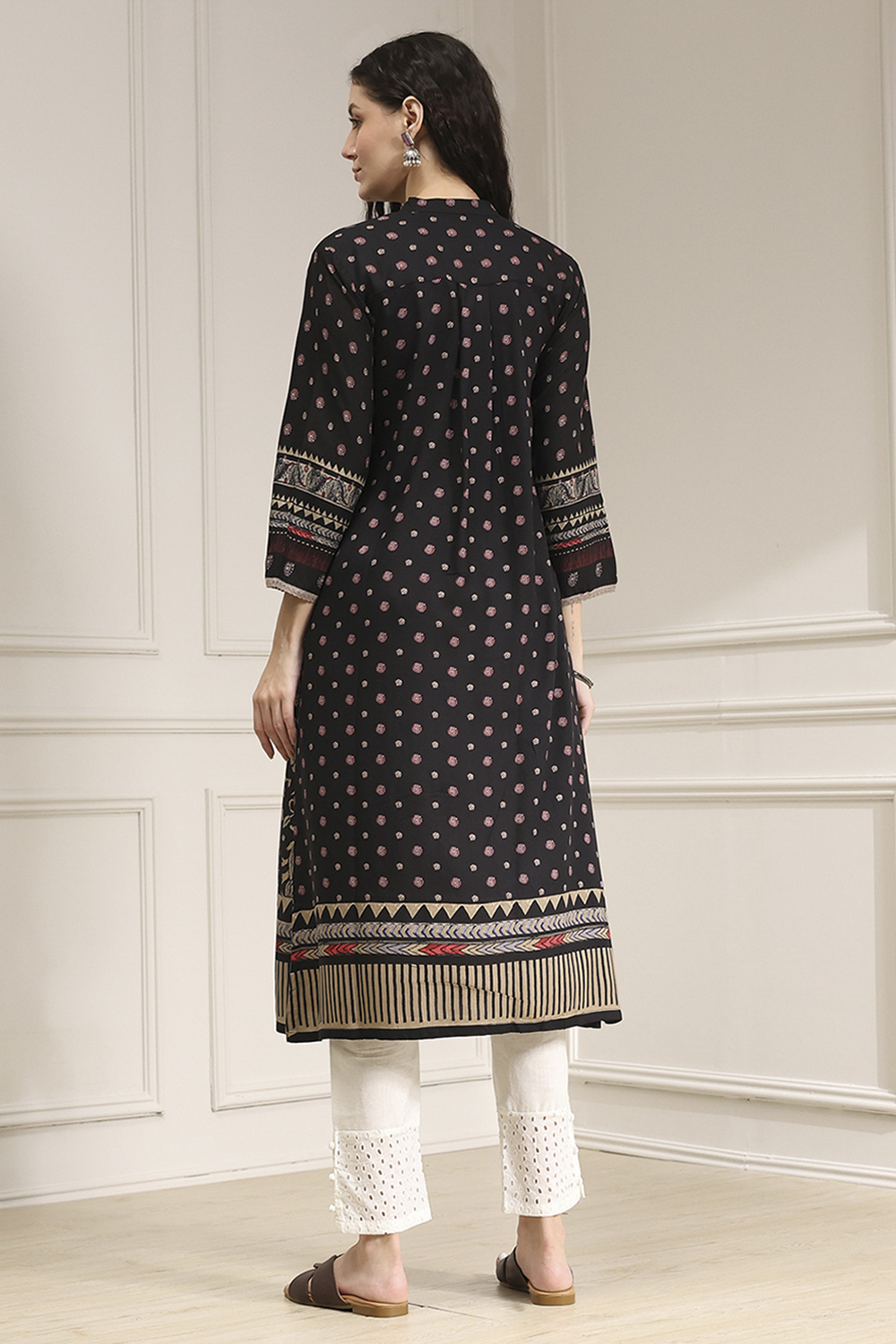 Black Viscose Rayon Straight Printed Kurta image number 3