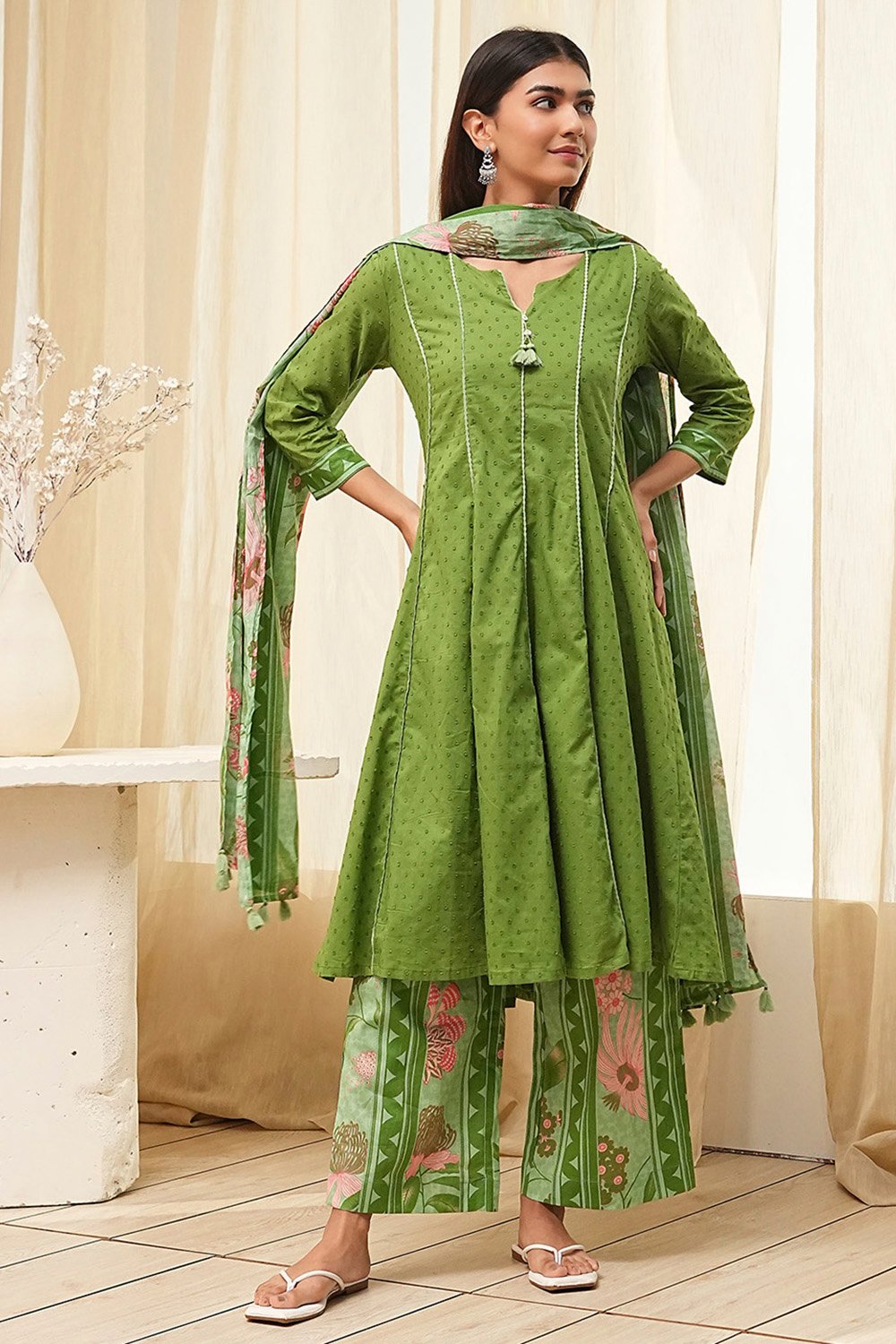Rust Cotton Yarn-Dyed Kalidar Suit Set image number 7
