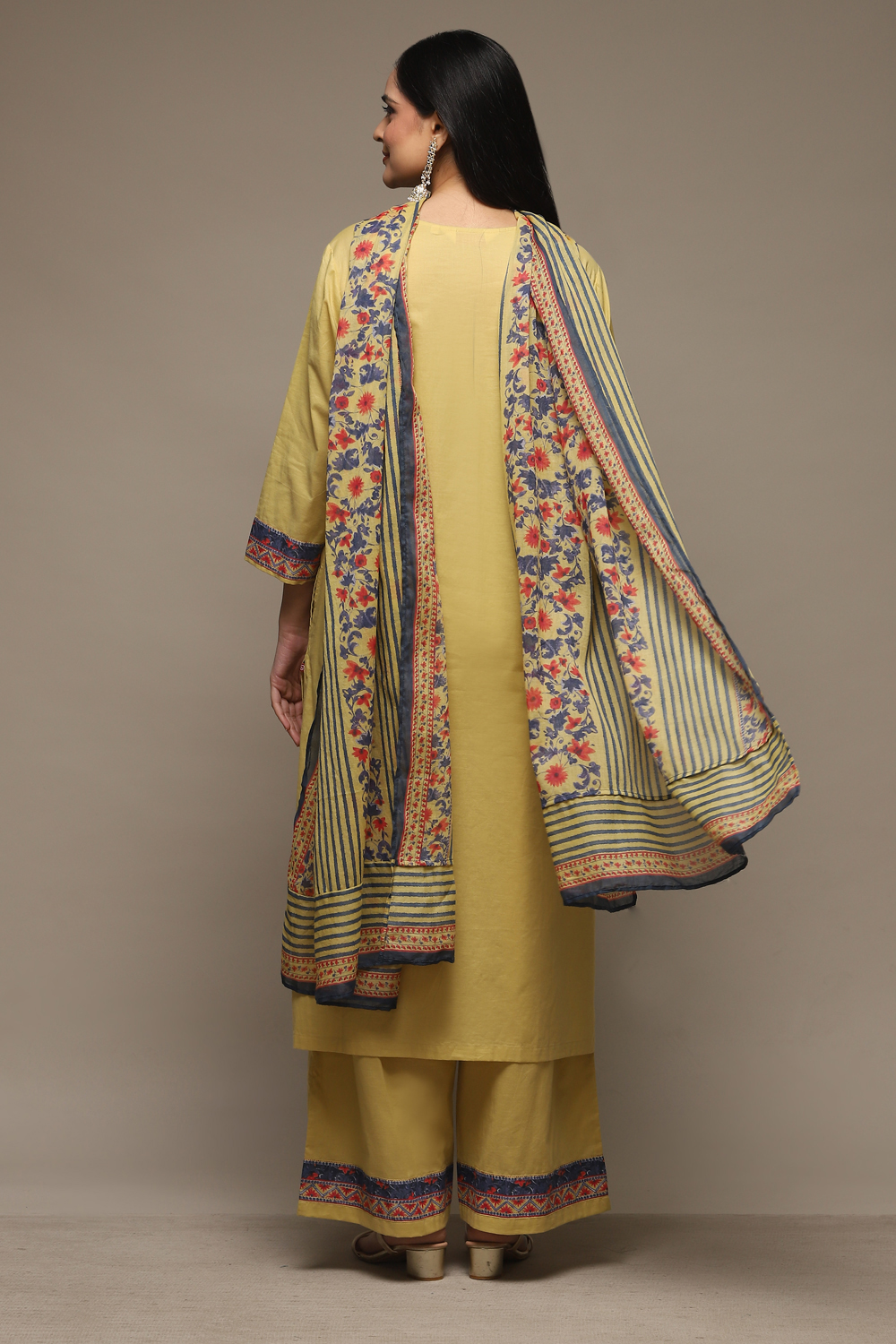 Beige Cotton Straight Kurta Palazzo Suit Set image number 4