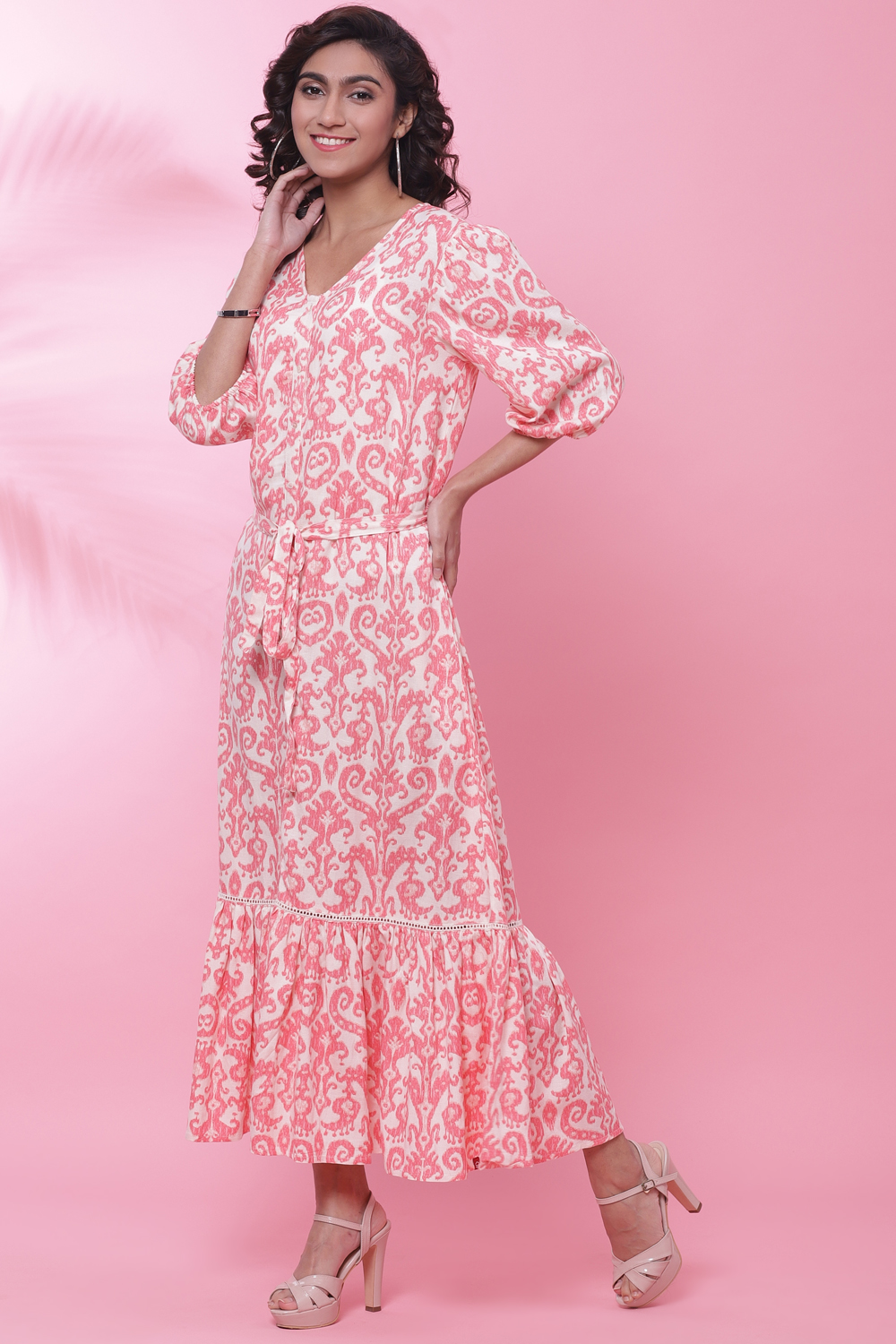 Pink Rayon Tiered Fusion Dress image number 2