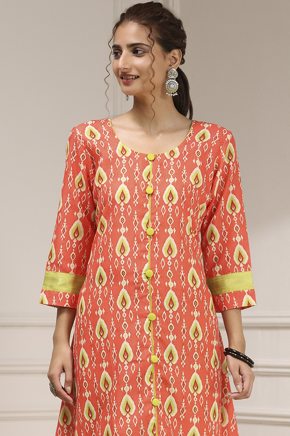 Orange Cotton Digital Print Unstitched Suit Set image number 2