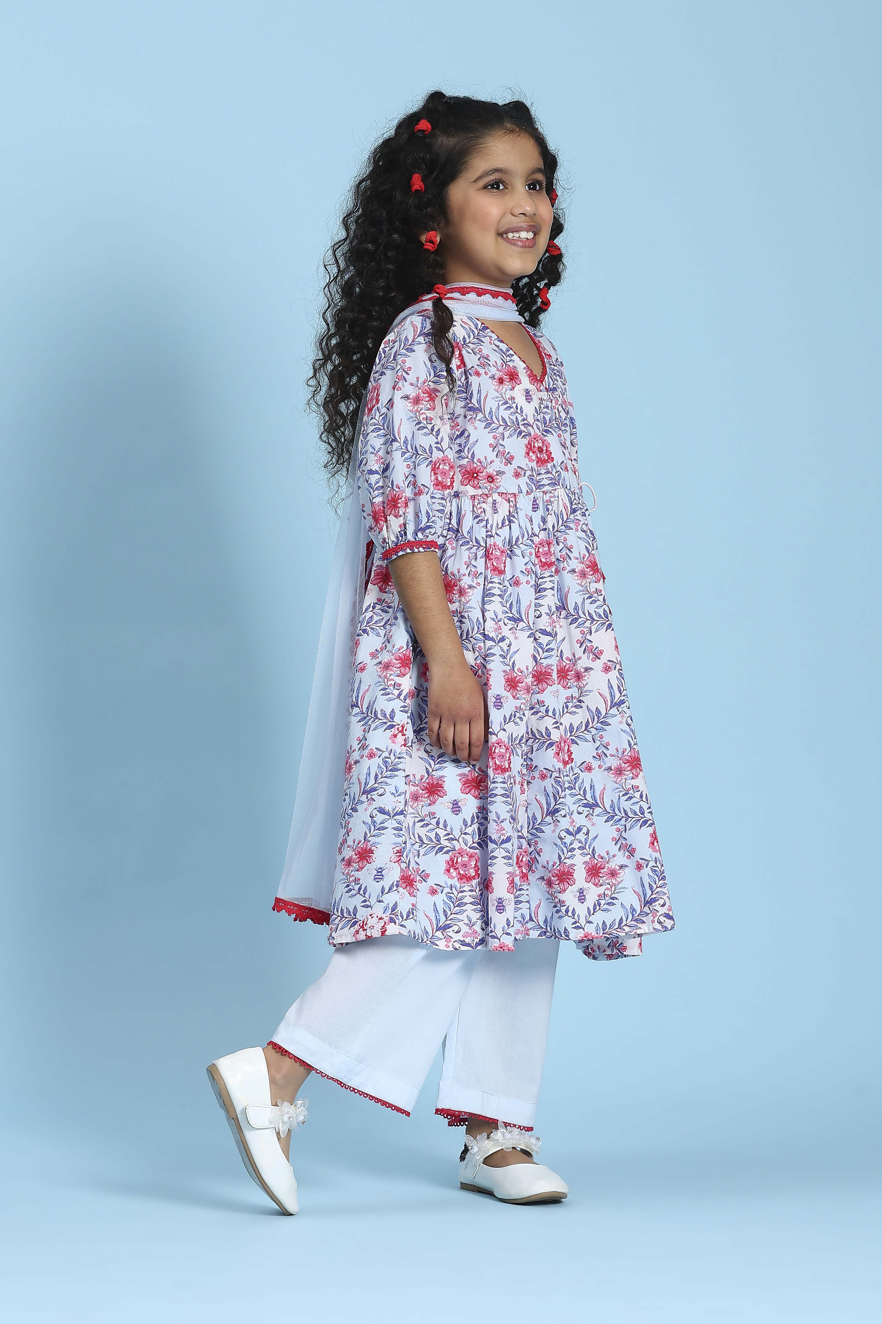 Blue Cotton Printed Anarkali Suit Set image number 5