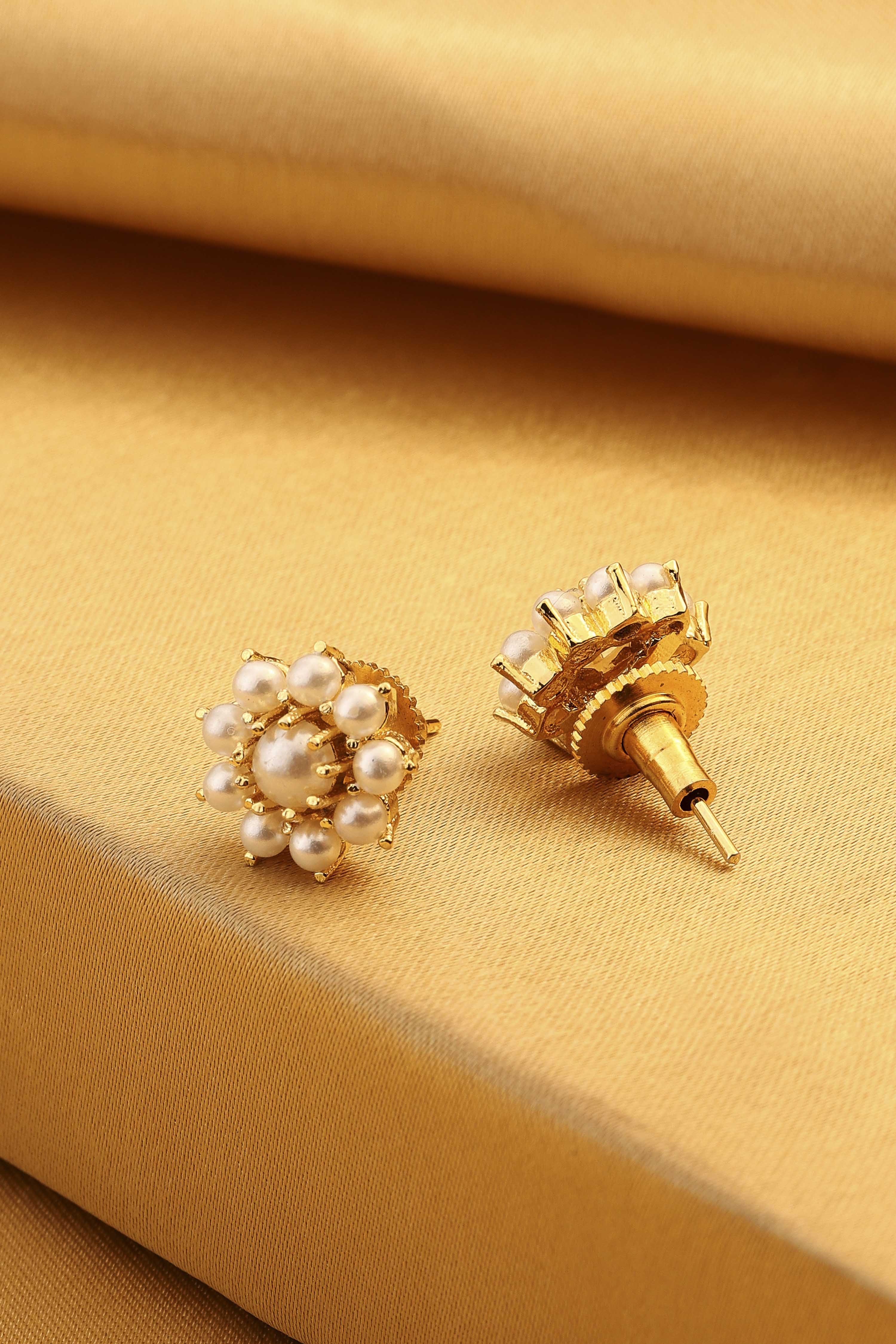Gold-Plated Brass Pearl Stud Earrings image number 2