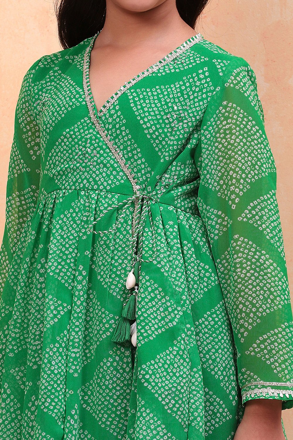 Green Georgette Bandhani Printed Angrakha Suit Set image number 1