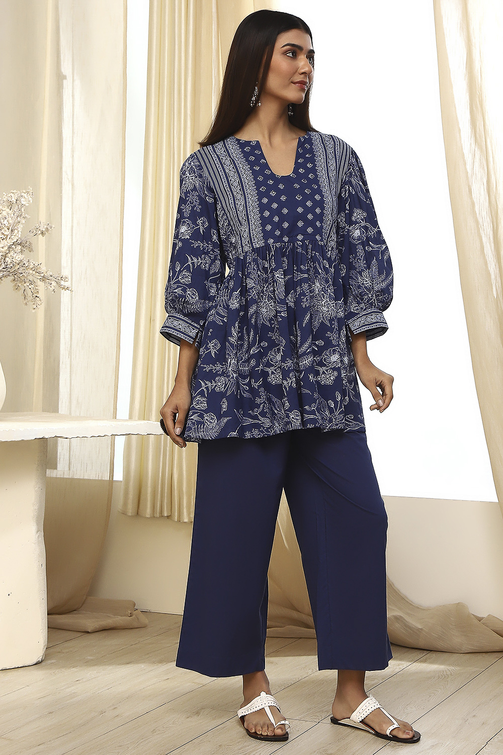 Indigo Pure Cotton Fusion Kurta Set image number 5