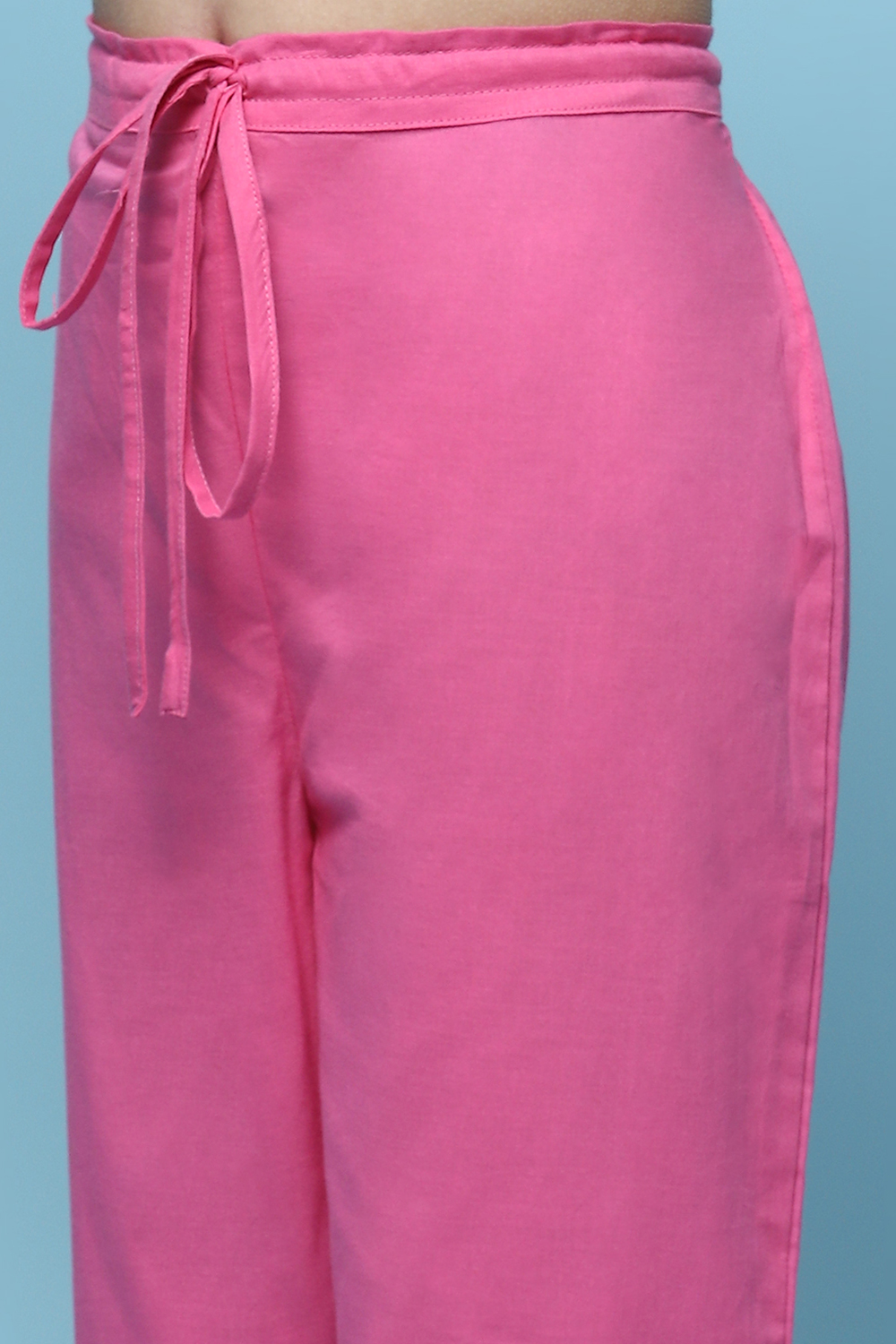 Pink Cotton Tiered Kurta With Palazzo & Net Dupatta  image number 2