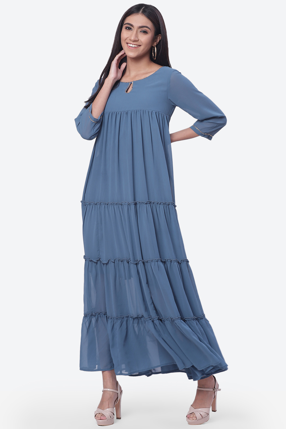 Blue Art Silk Fusion Dress image number 2