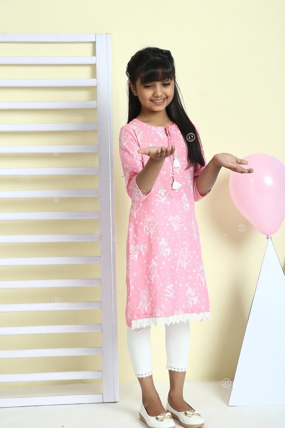 Pink Cotton Straight Printed Kurta image number 4