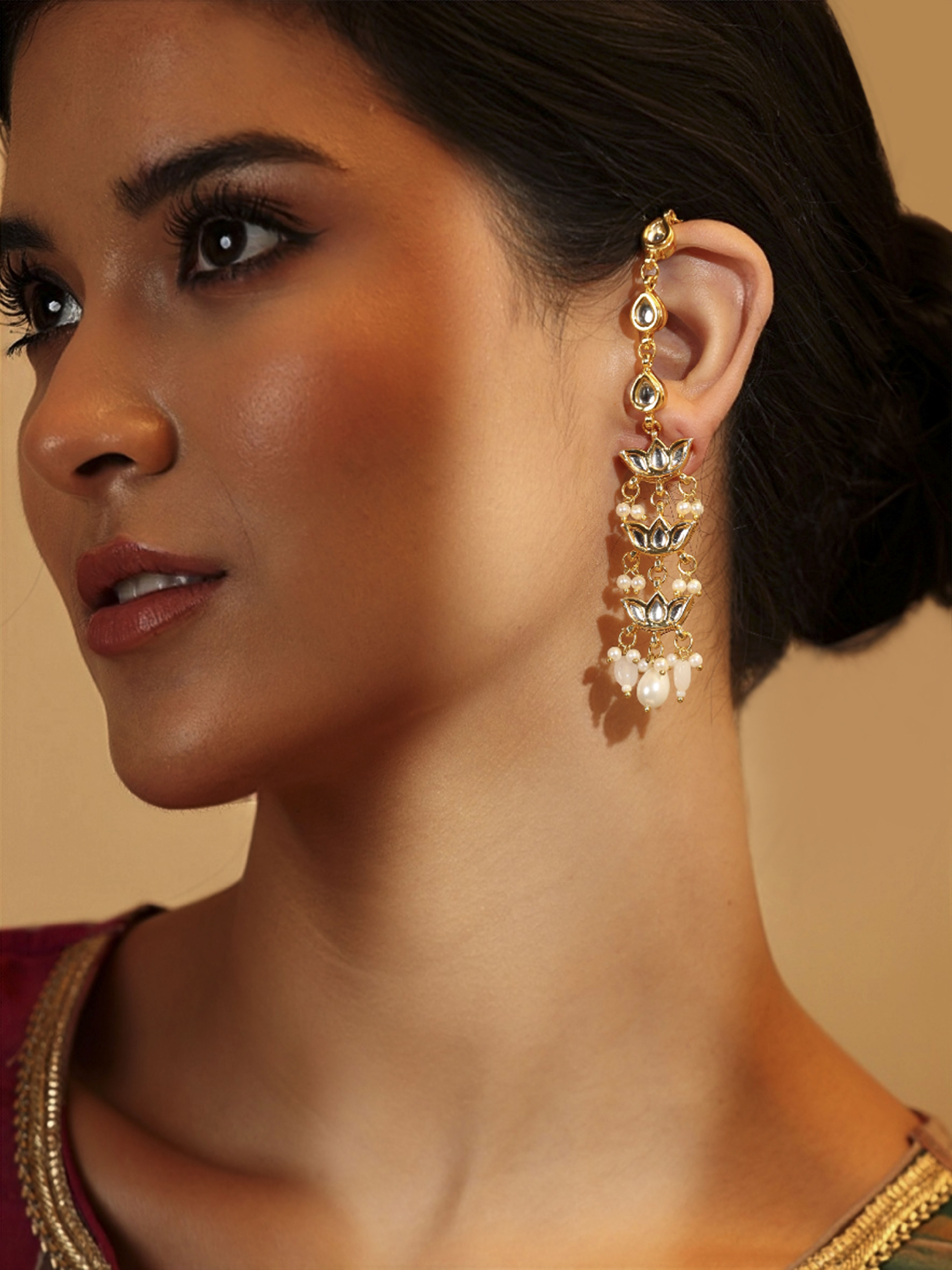 White Gold Plated Brass Kaanchain Earrings image number 1