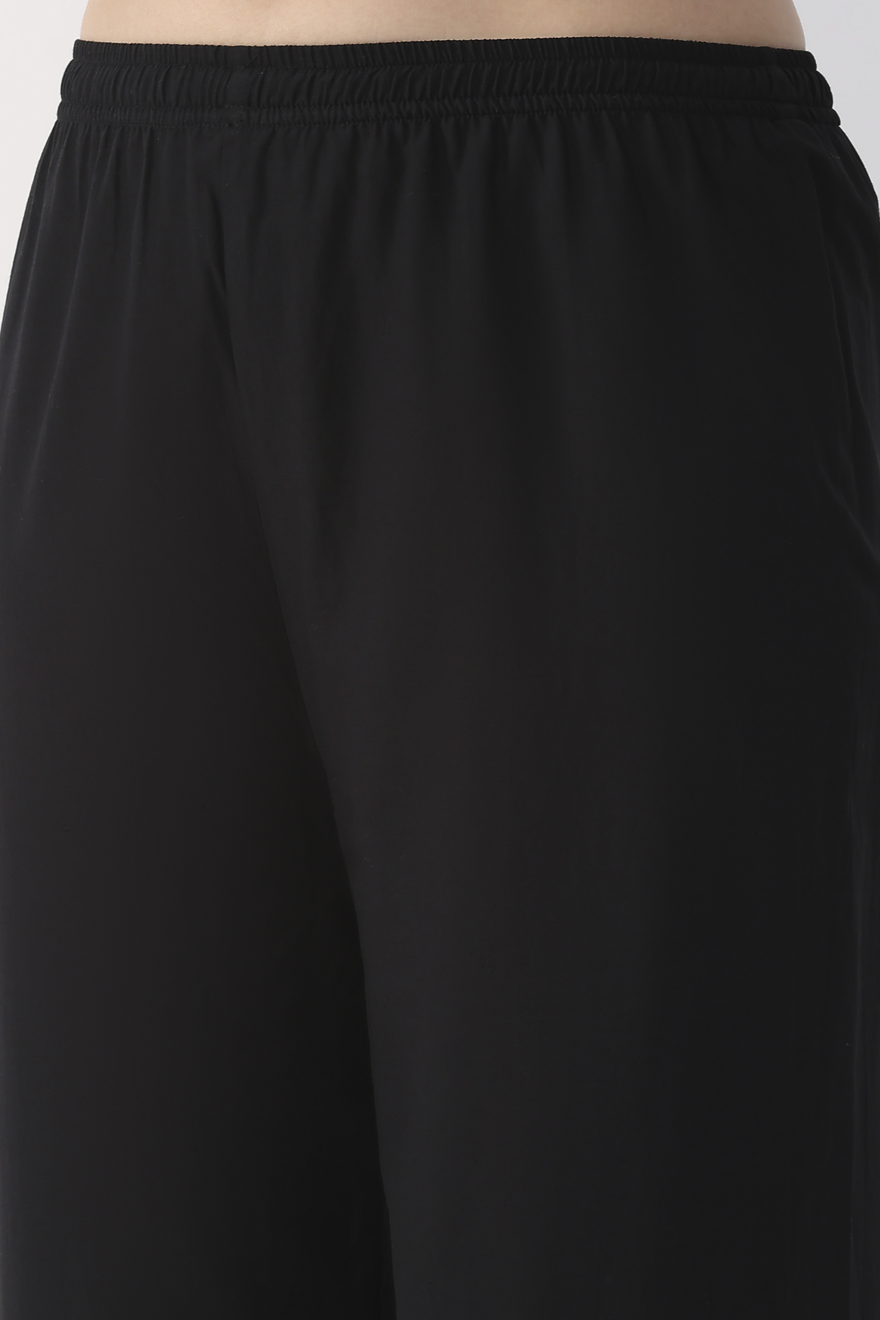 Black Cotton Straight Palazzos image number 1