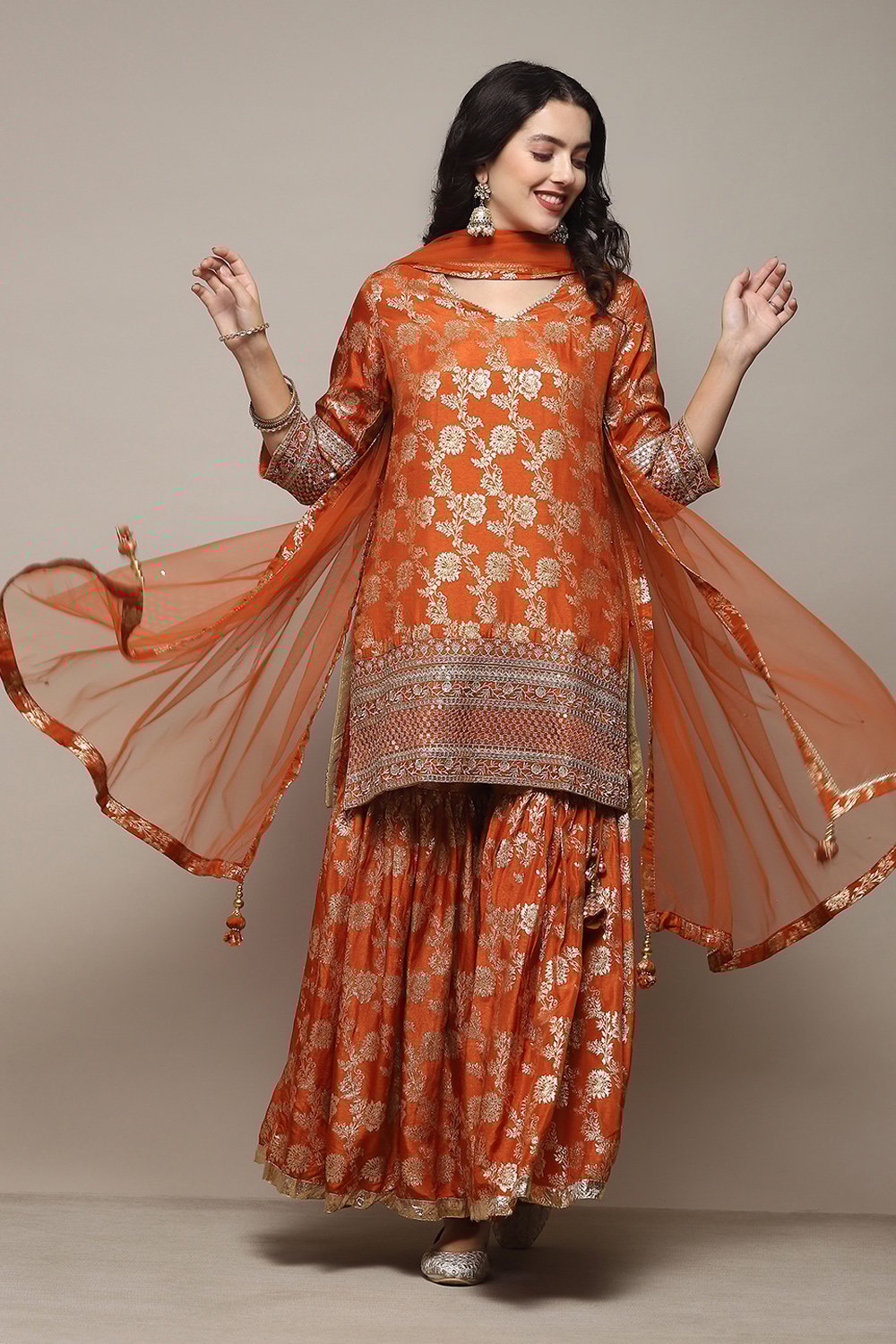 Lime Green Viscose Brocade Straight Kurta Palazzo Suit Set image number 0