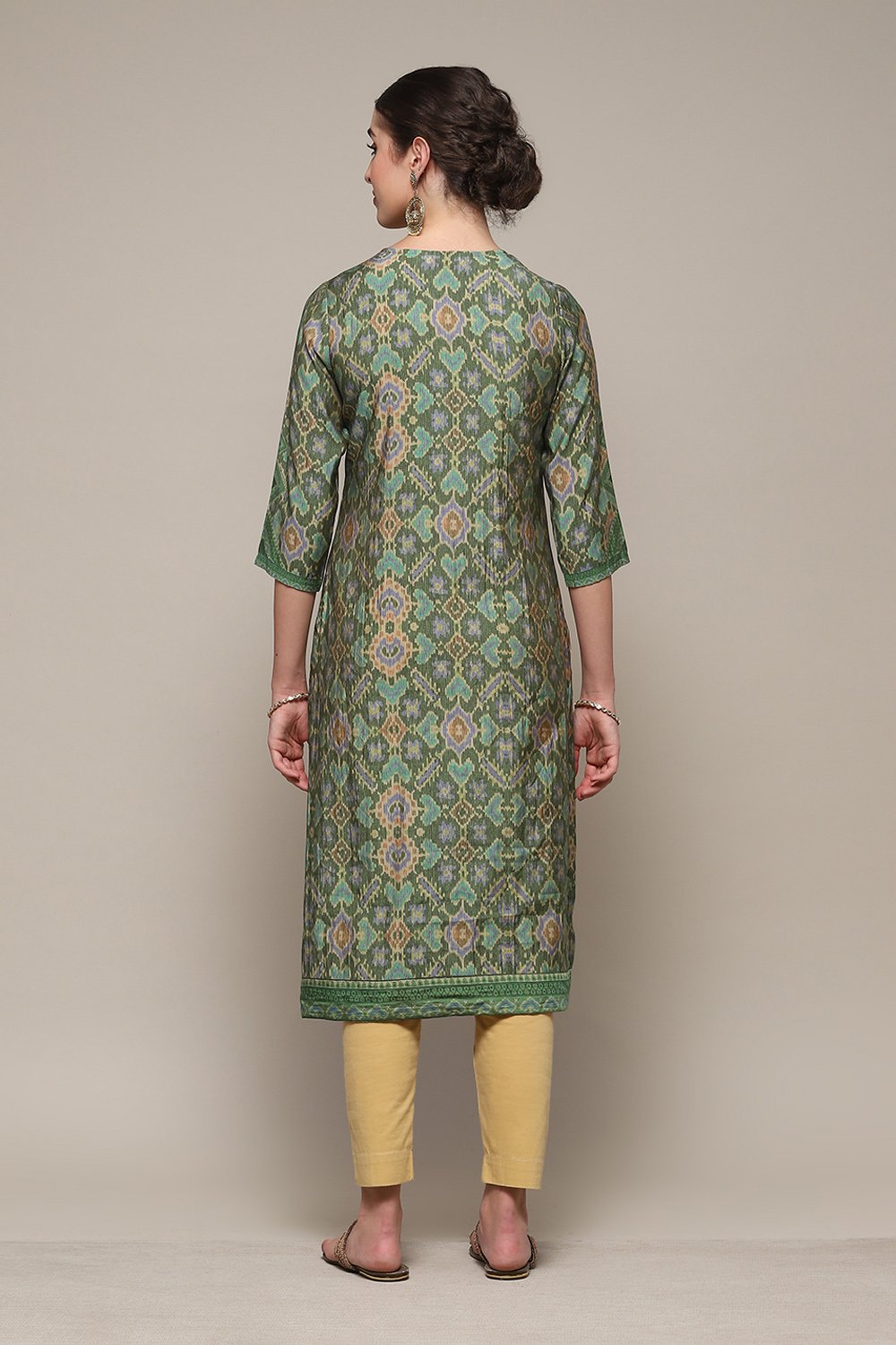 Green Poly Viscose Straight Printed Kurta image number 4