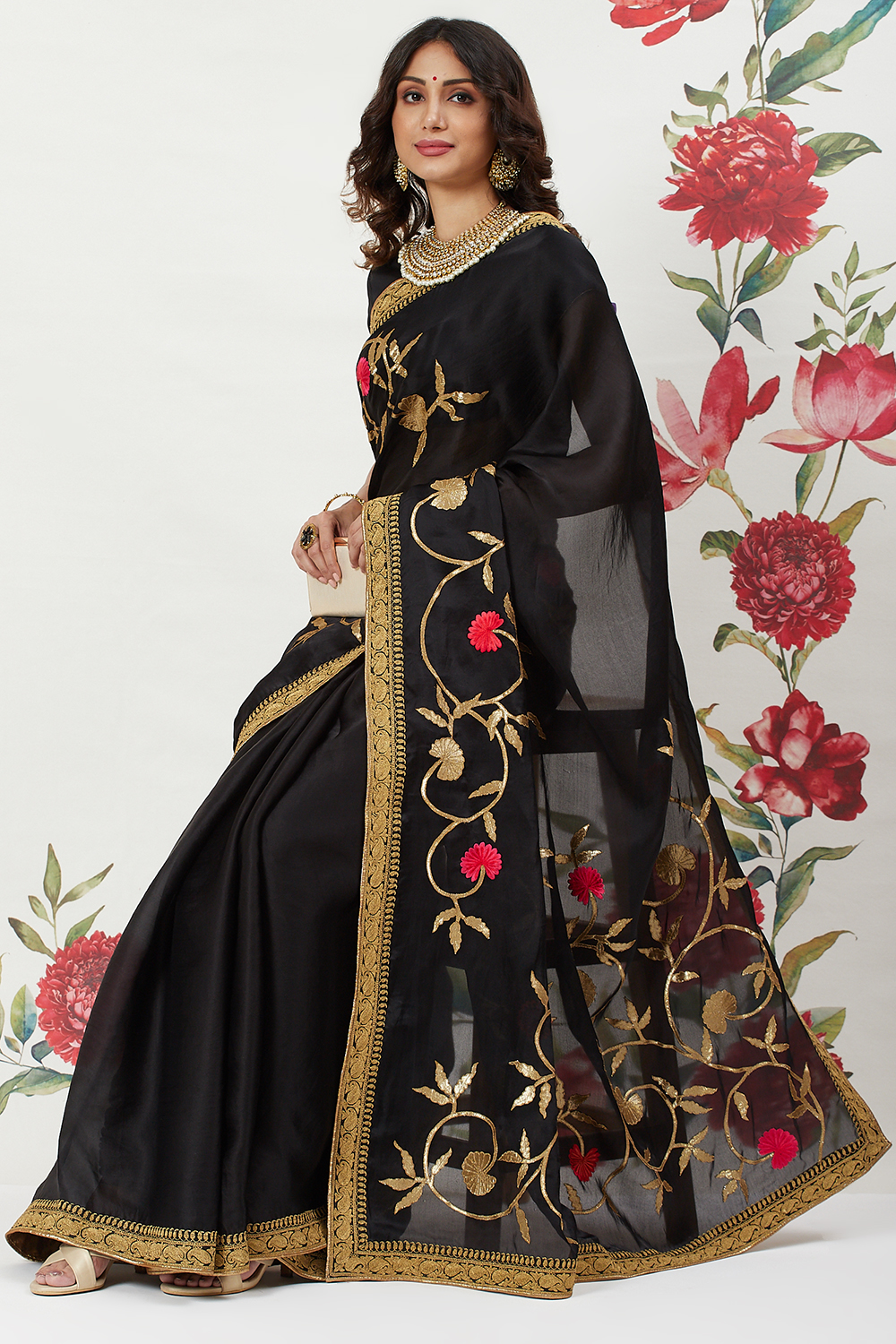 Rohit Bal Maroon Chanderi Silk Solid Saree With Blouse image number 0