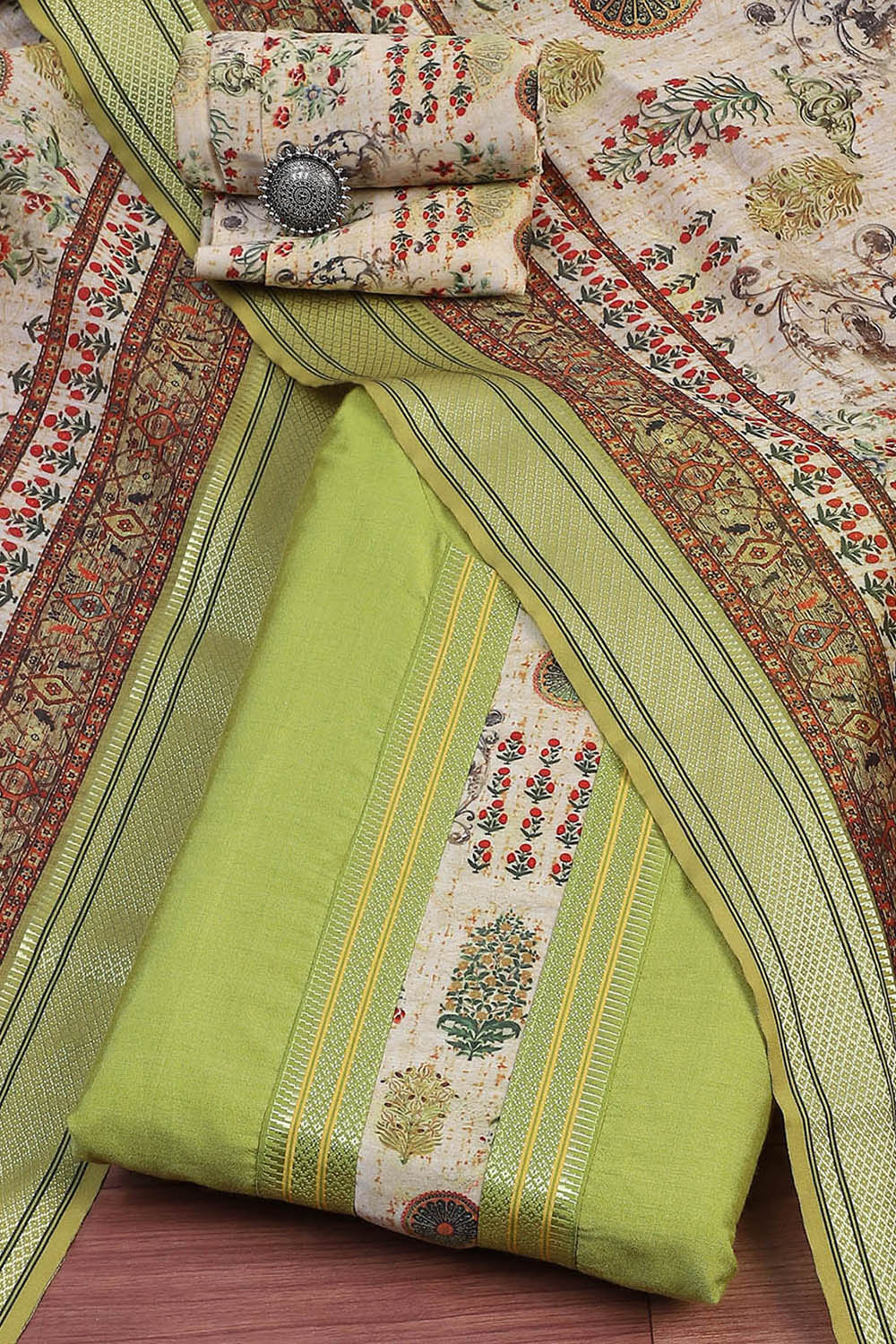 Maroon Cotton Handloom Unstitched Suit Set image number 0
