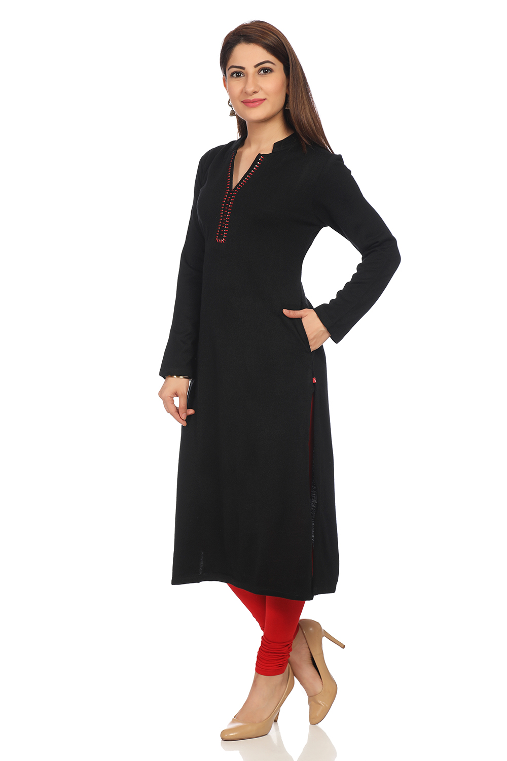 Black Straight Poly Cotton Printed Kurta image number 3