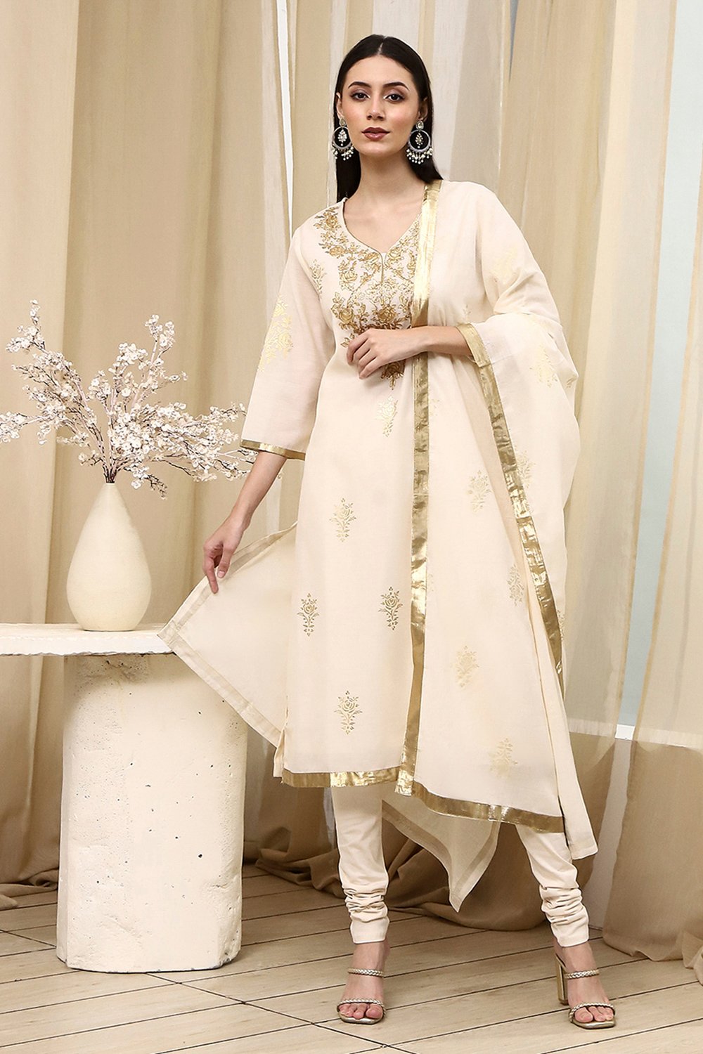 Mehendi Green Poly Chanderi Straight Suit Set image number 6