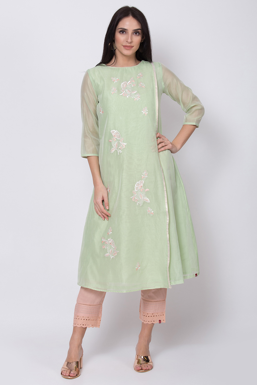 Mint Green Poly Cotton A-Line Yarndyed Kurta image number 0