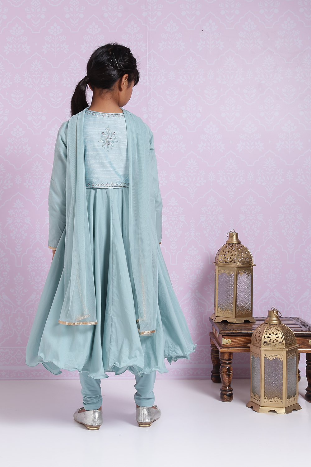 Sea Blue Poly Viscose Anarkali Suit image number 7