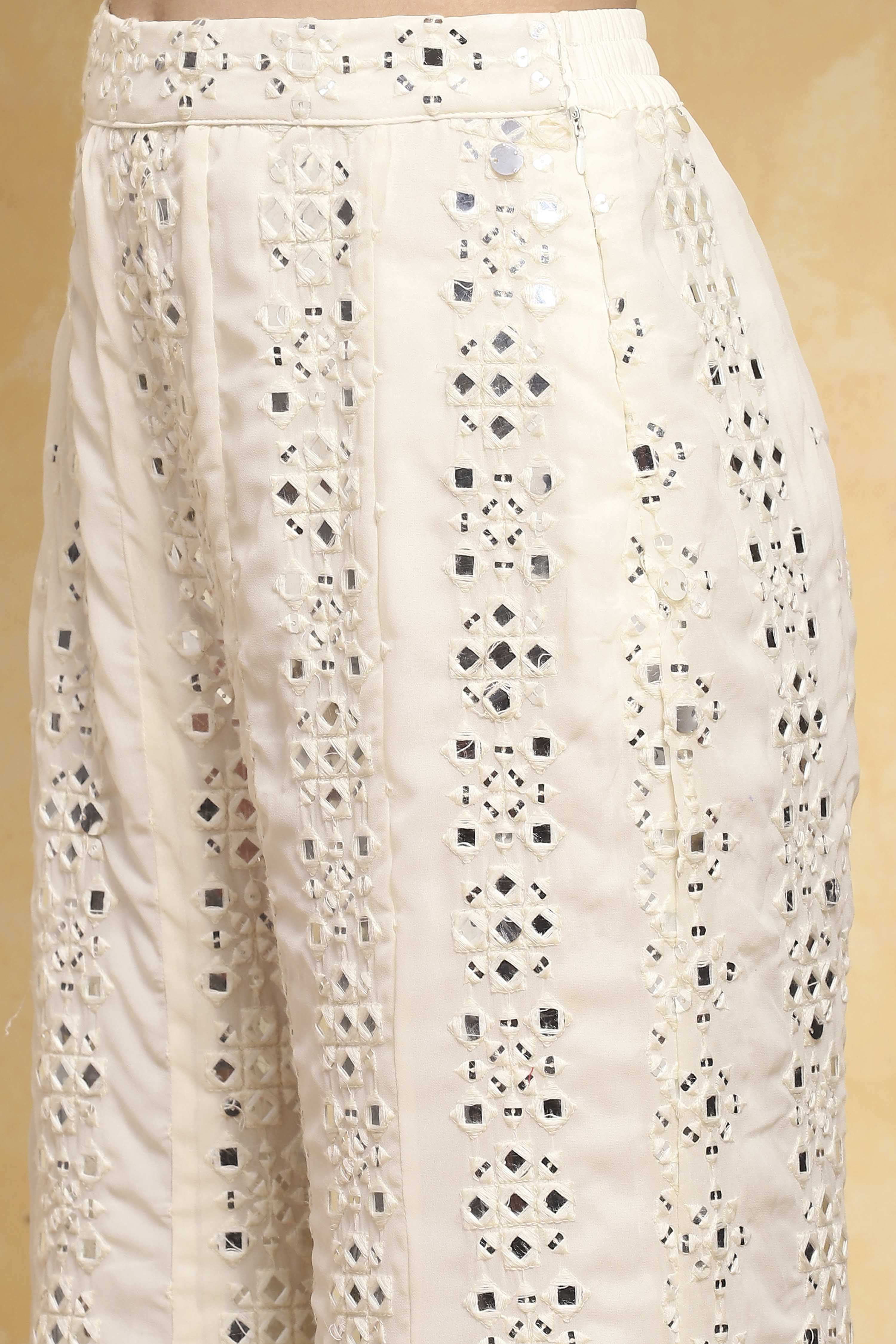 White Poly Georgette Embroidered Straight 3 Piece Set image number 2
