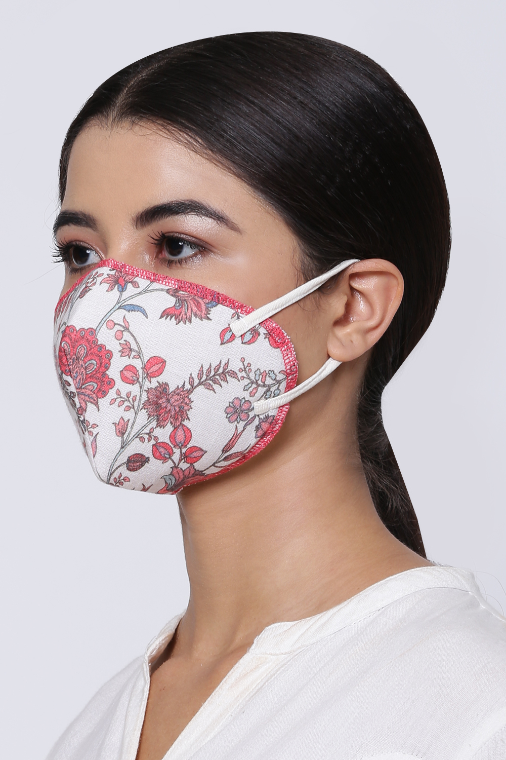 Beige Cotton Flax Printed Face Mask image number 1