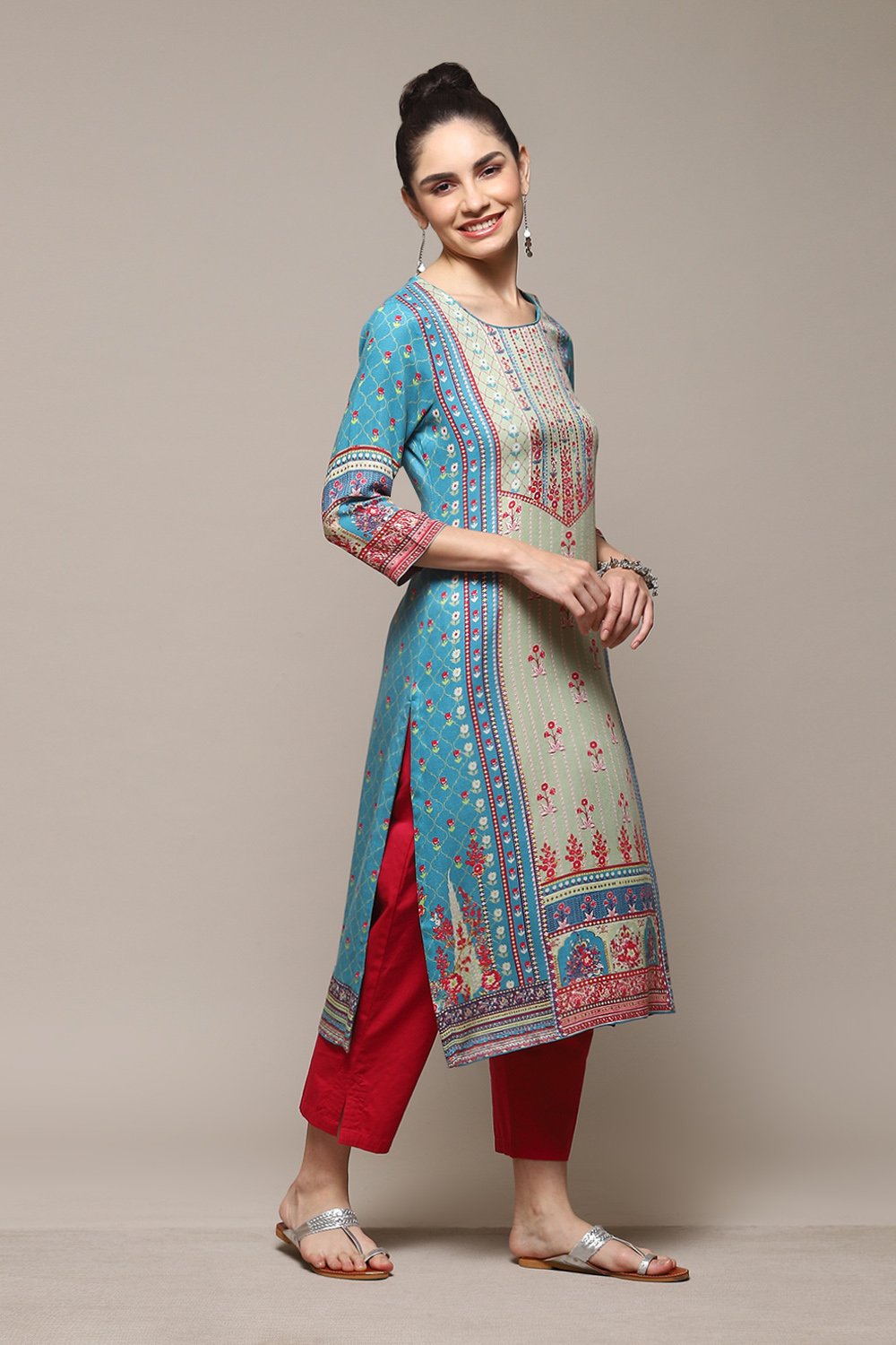 Deep Fuchsia LIVA Straight Printed Kurta image number 4