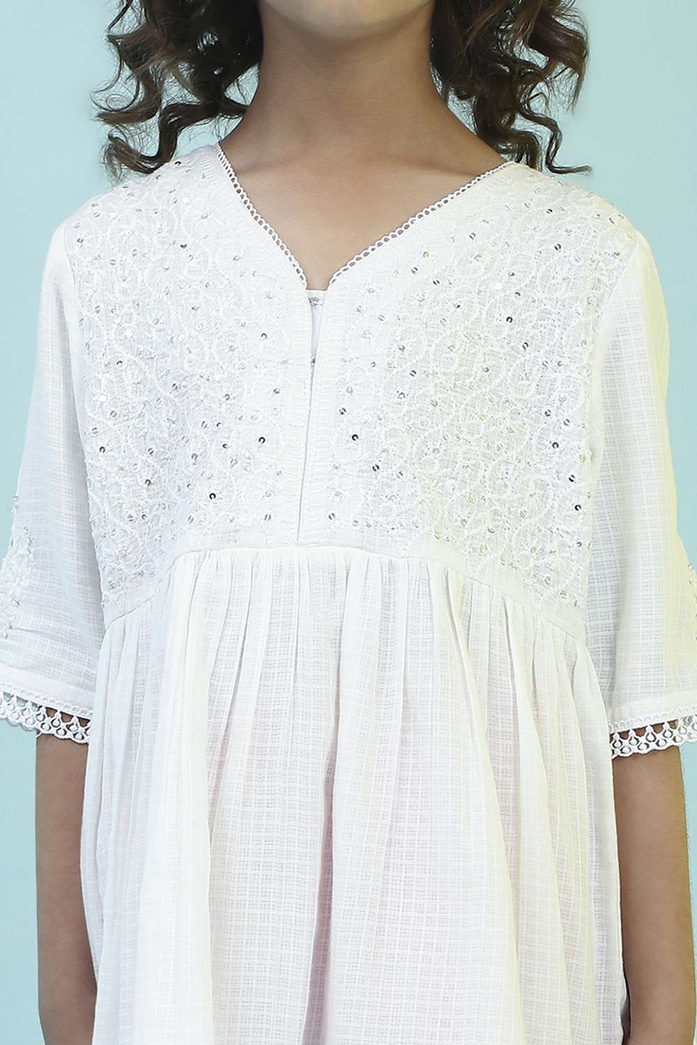 White Cotton Gathered Suit Set image number 1