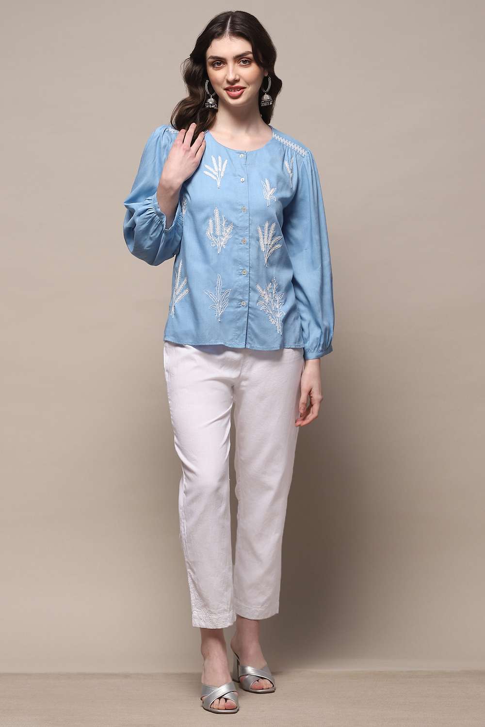 Powder Blue Rayon Straight Kurti image number 0